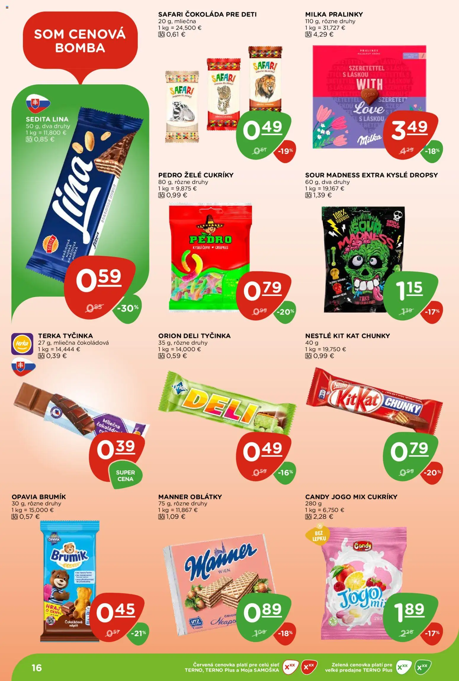 Nové Terno akcie – leták je platný od 13.08.2026 | Strana: 16 | Produkty: Čokoláda, Oblátky, Cukríky, Milka