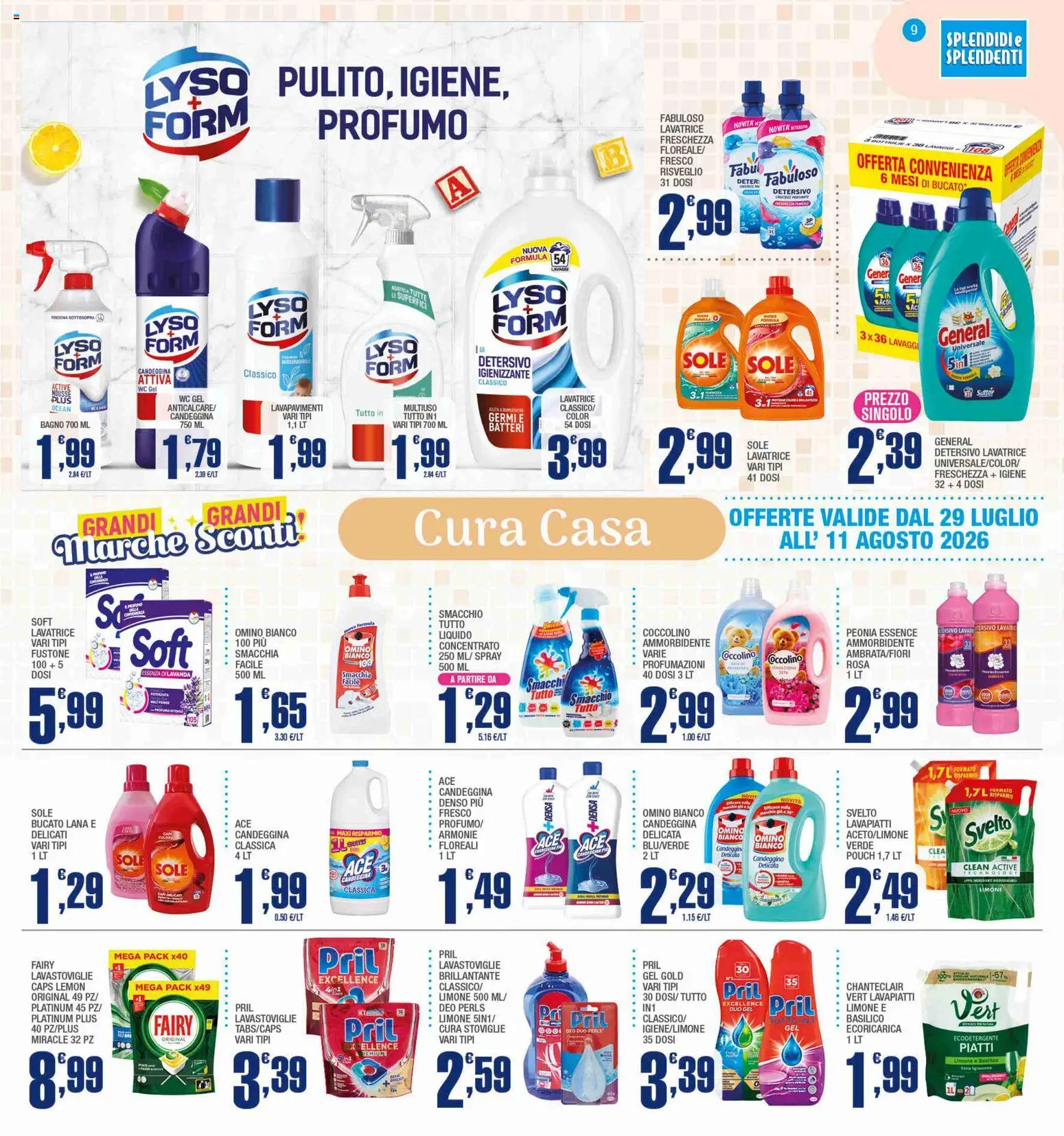Volantino Splendidi e Splendenti del 29/07/2026 | Pagina: 9 | Prodotti: Ammorbidente, Lavatrice, Lavanda, WC