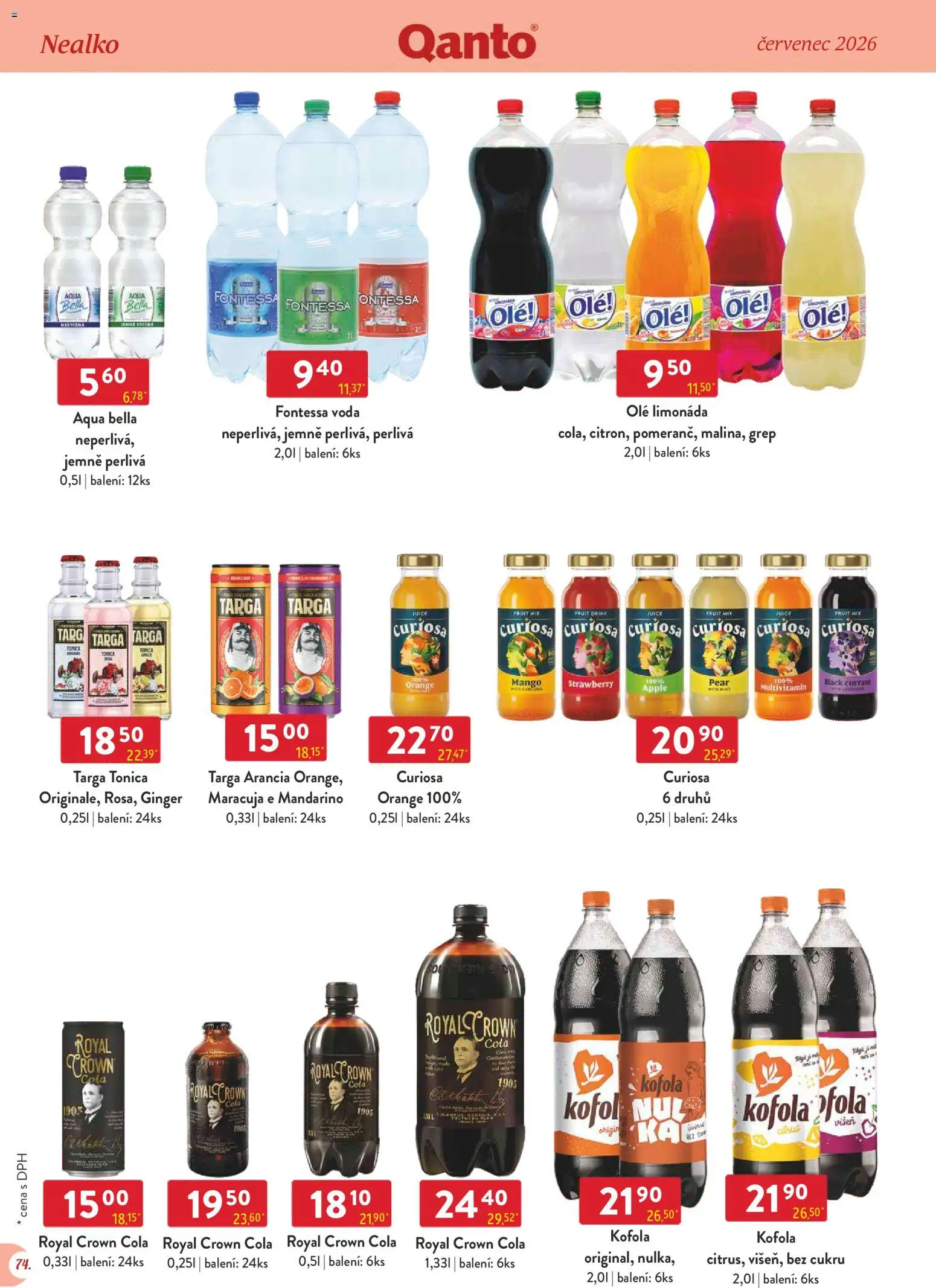 Astur & Qanto leták - Velkoobchod 07/2026 od 01.07.2026 | Strana: 74 | Produkty: Voda, Royal Crown Cola, Grep, Kofola