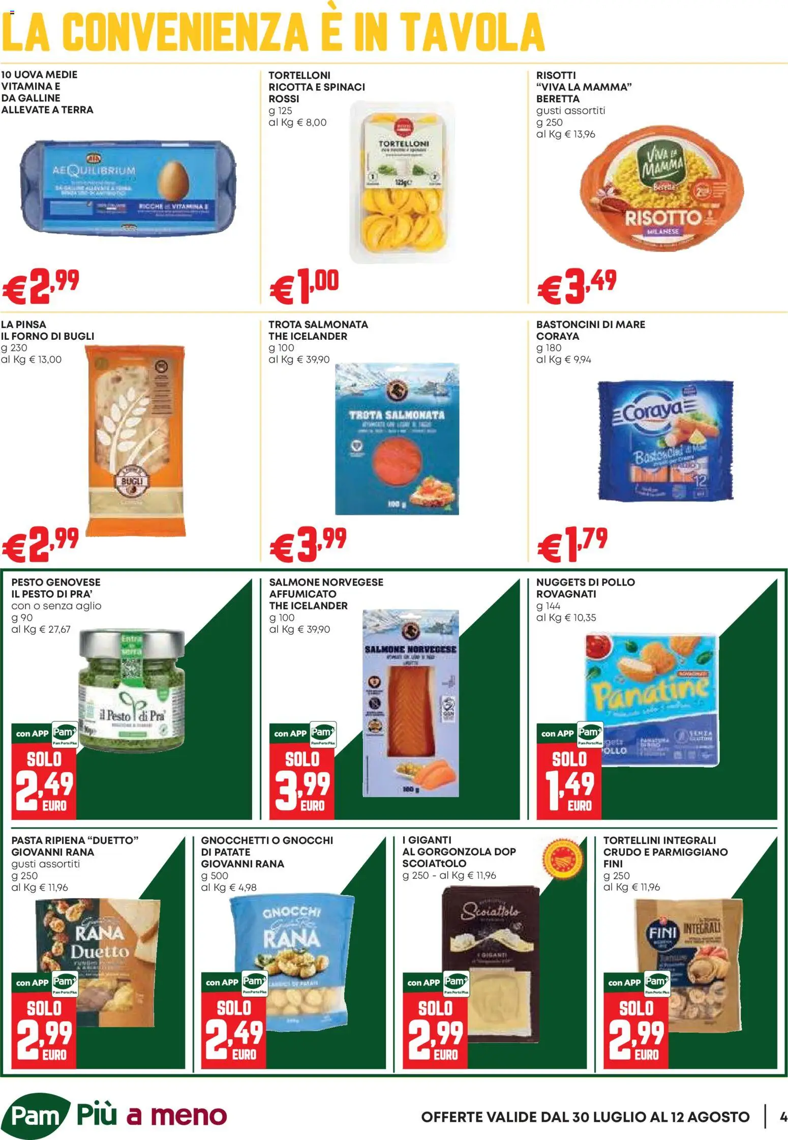 Volantino PAM del 30/07/2026 | Pagina: 4 | Prodotti: Salmone, Aglio, Gnocchetti, Terra