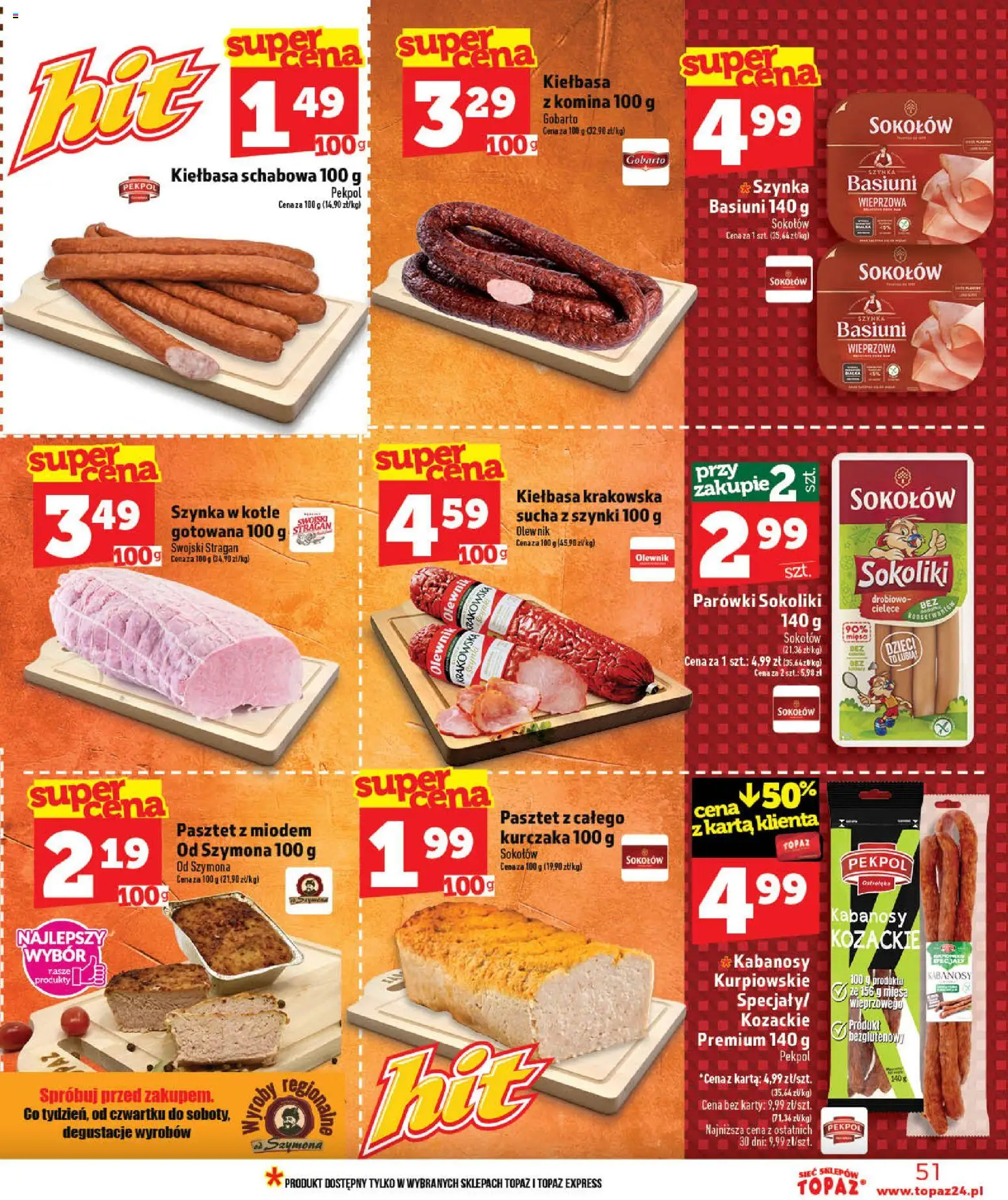 Topaz gazetka - MAZ od 28.05.2026 | Strona: 51 | Produkty: Kiełbasa, Parówki sokoliki, Kabanosy, Parówki