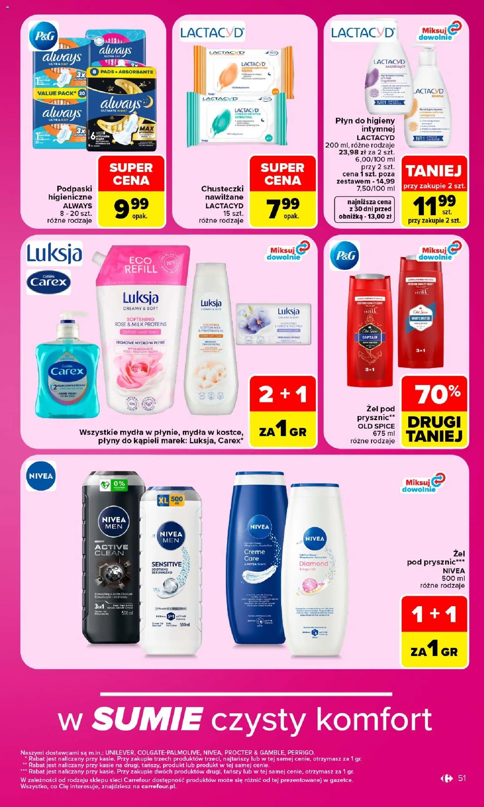 Carrefour gazetka od 28.09.2026 | Strona: 51 | Produkty: Kremowe mydło w płynie, Chusteczki, Mydło w płynie, Mydło