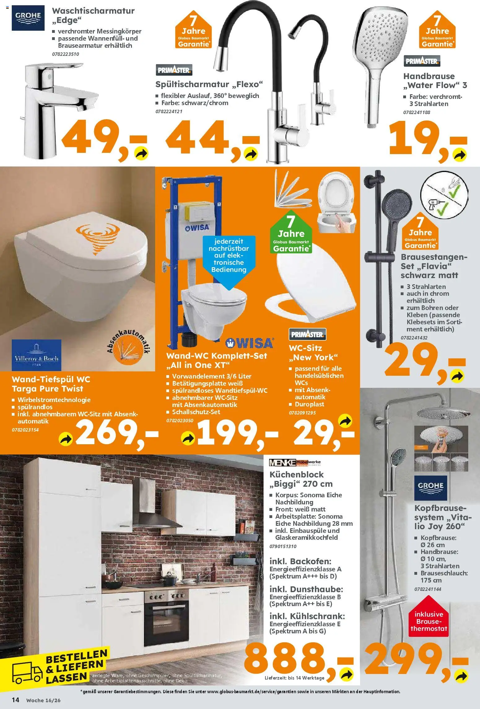 Globus Baumarkt Prospekt 	 – gültig ab 13.04.2026 | Seite: 14 | Produkte: Küchenblock, Kühlschrank, Backofen