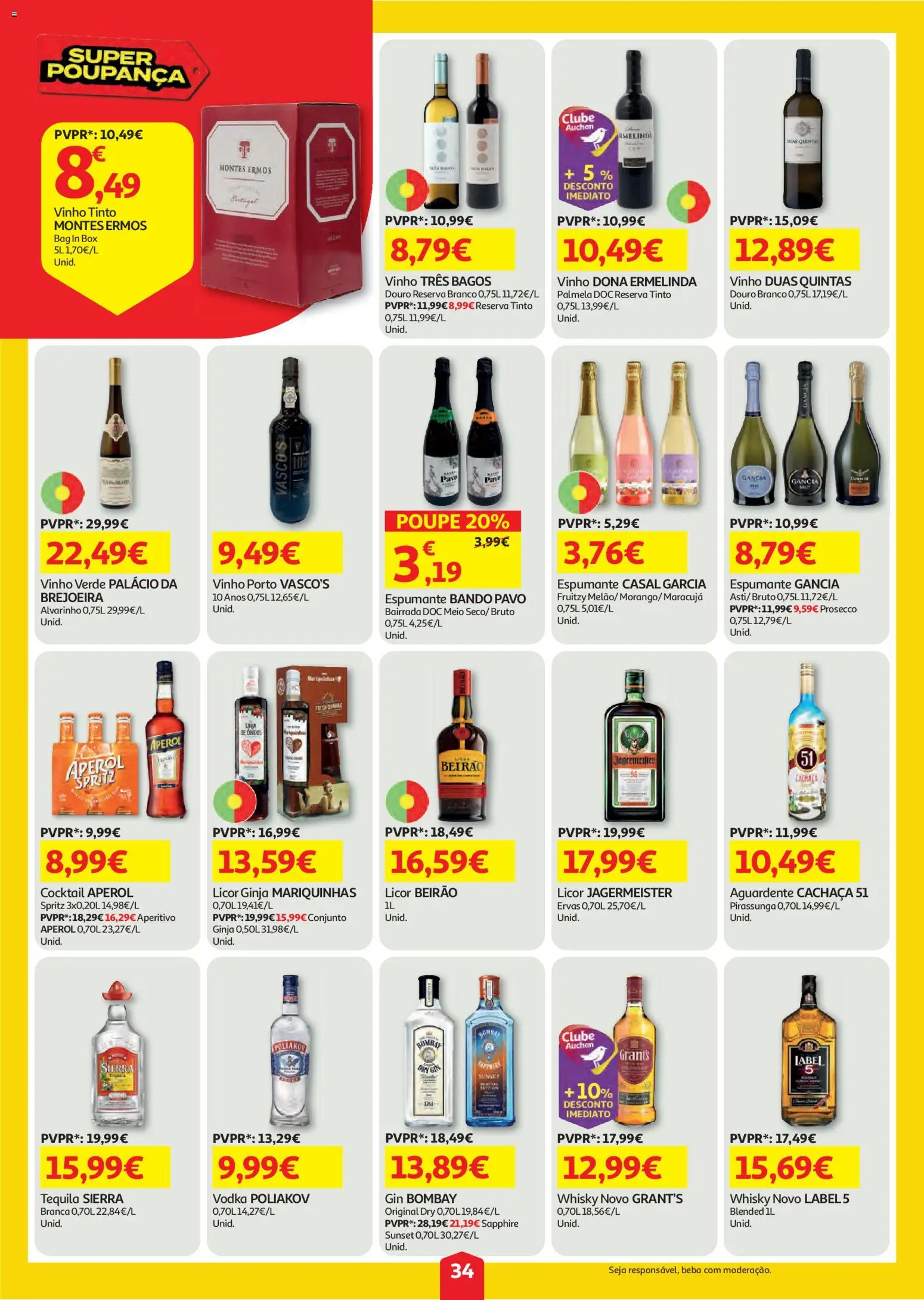 Auchan folheto │ válido de 06/08/2026 | Página: 34 | Produtos: Cachaça, Vinho, Vodka, Vinho tinto
