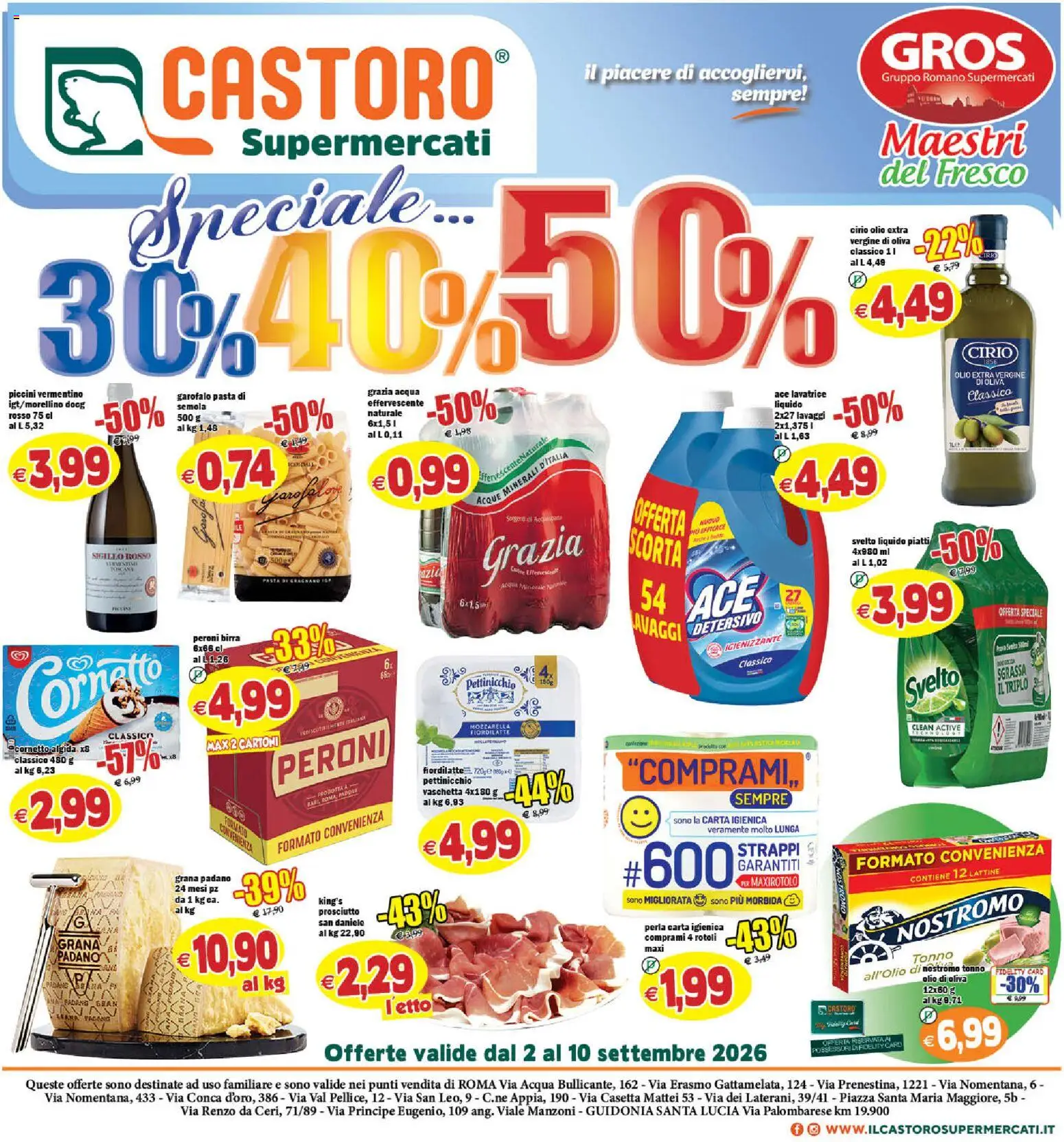 Volantino Il Castoro del 02/09/2026 | Pagina: 1 | Prodotti: Carta igienica, Prosciutto, Olio extra vergine, Semola