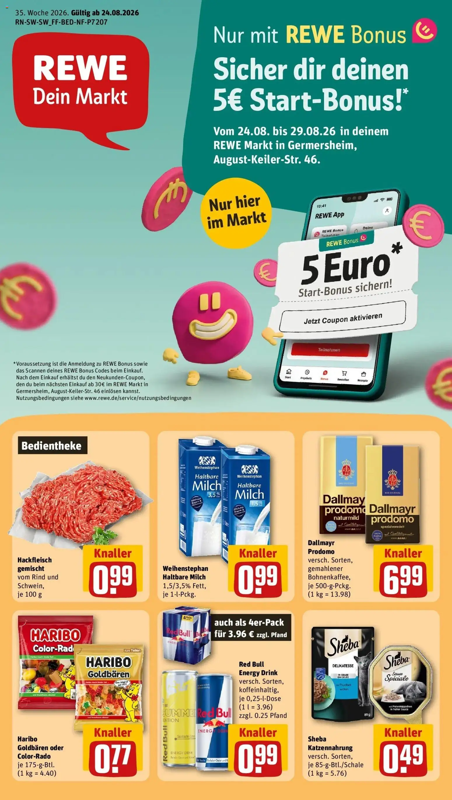 REWE Prospekt ab 24.08.2026 zum Blättern » Angebote | Seite: 1 | Produkte: Sheba, Haribo, Milch, Thunfisch