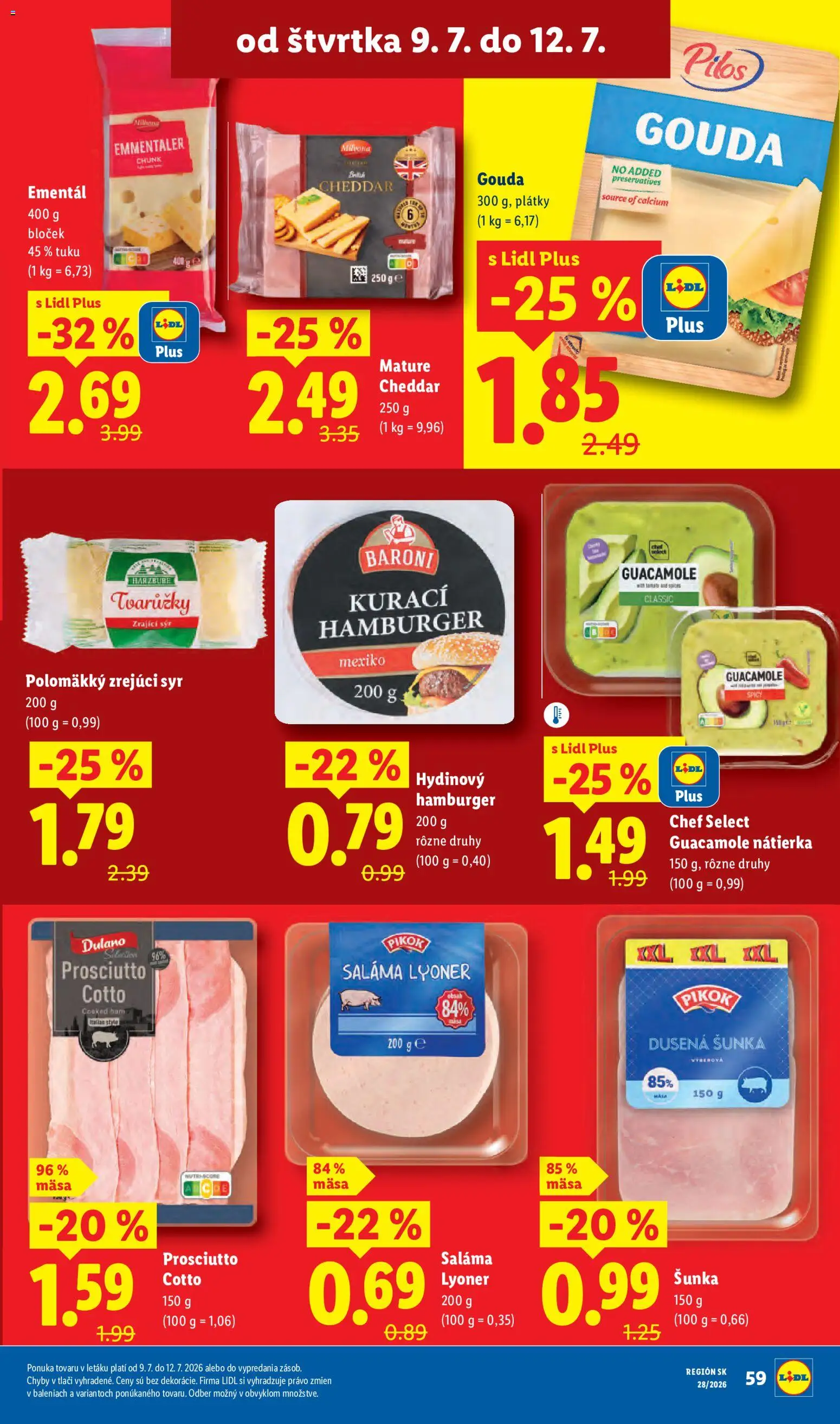 Nové Lidl akcie – leták je platný od 06.07.2026 | Strana: 85 | Produkty: Syr, Saláma, Šunka, Gouda