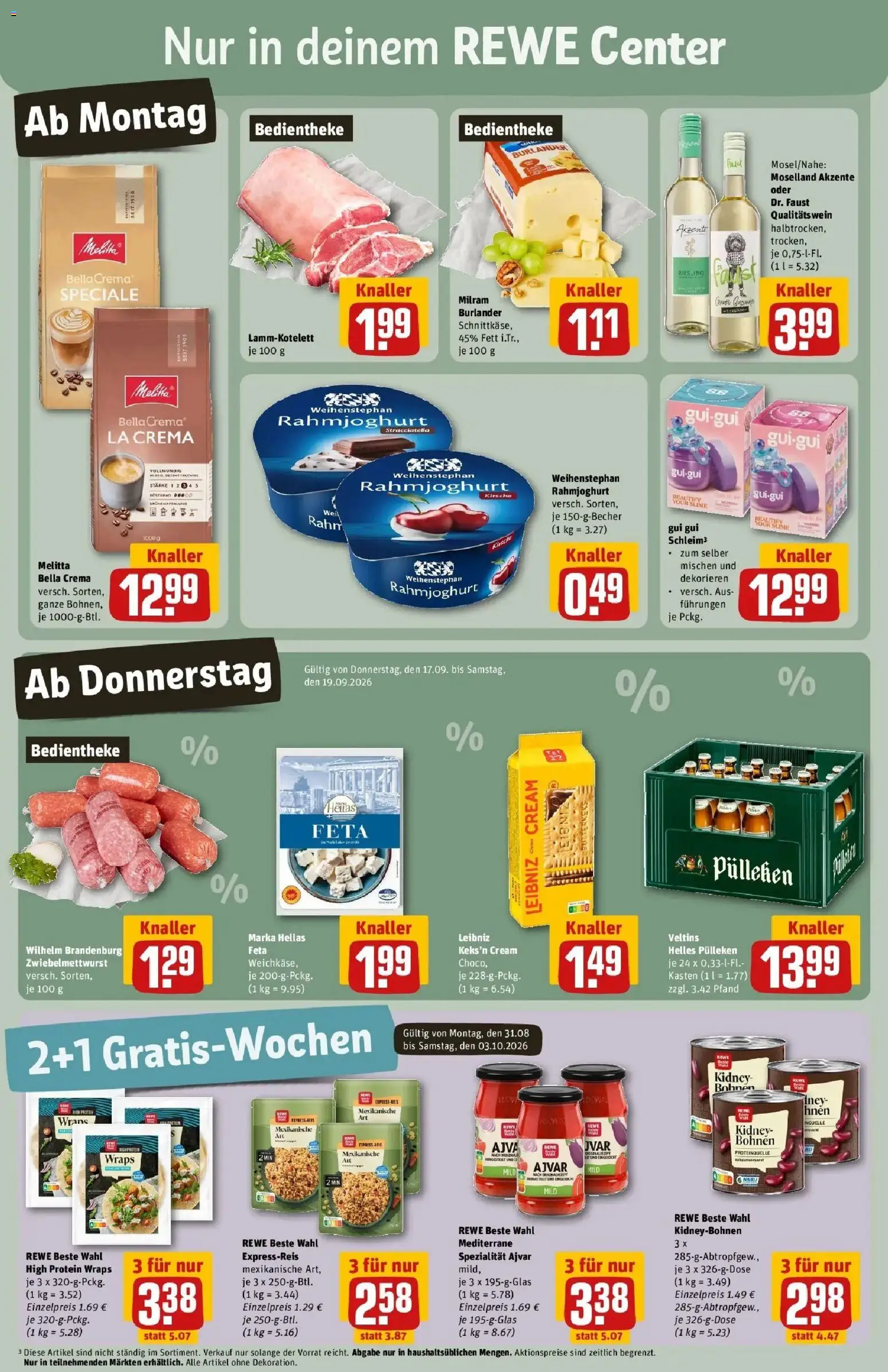 REWE Prospekt ab 14.09.2026 zum Blättern » Angebote | Seite: 3 | Produkte: Feta, Milram, Wein, Veltins