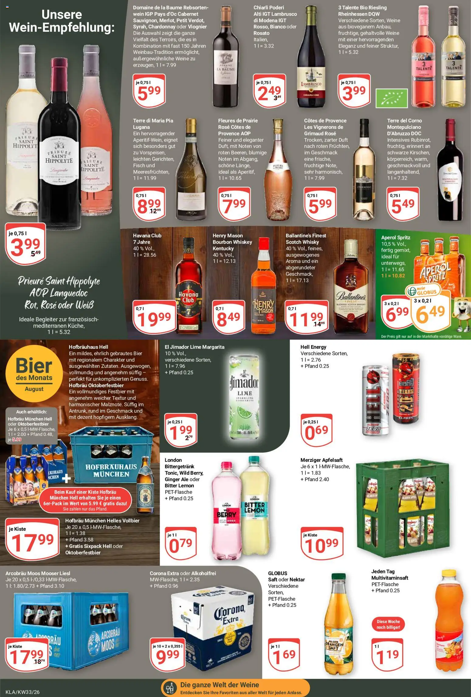 Globus Prospekt Kaiserslautern – gültig ab 10.08.2026 | Seite: 16 | Produkte: Havana club, Apfelsaft, Aperol, Bourbon
