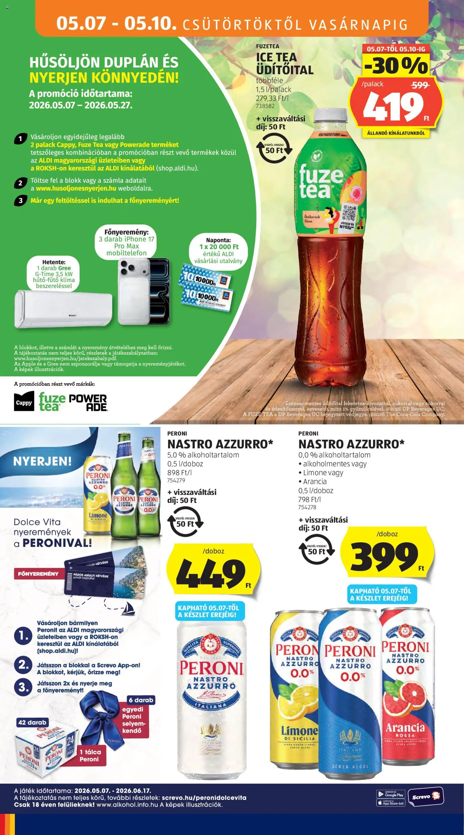 Aldi akciós ujság - amely érvényes a következő dátumtól: 07.05.2026 | Oldal: 16 | Termékek: Kendő, Játék, Iphone, Ice tea