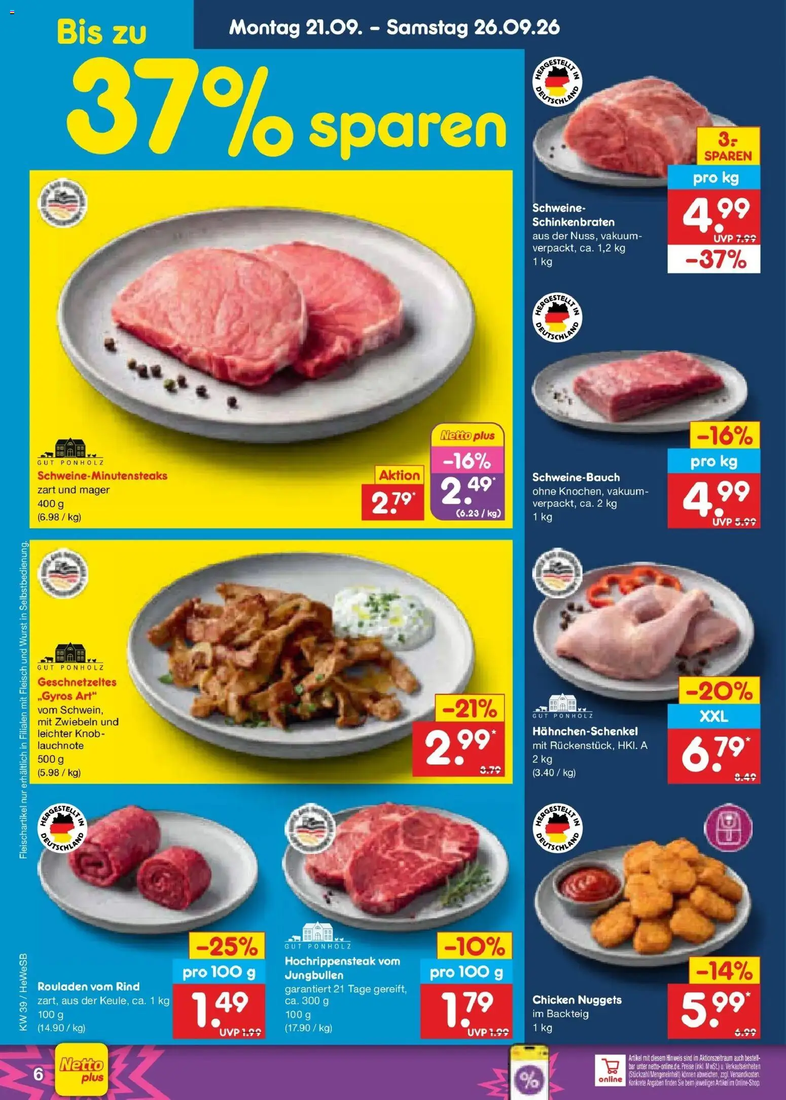 Netto Marken-Discount Prospekt Hamburg – gültig ab 21.09.2026 | Seite: 10 | Produkte: Hahnchenschenkel, Schweinebauch, Zwiebeln, Fleisch
