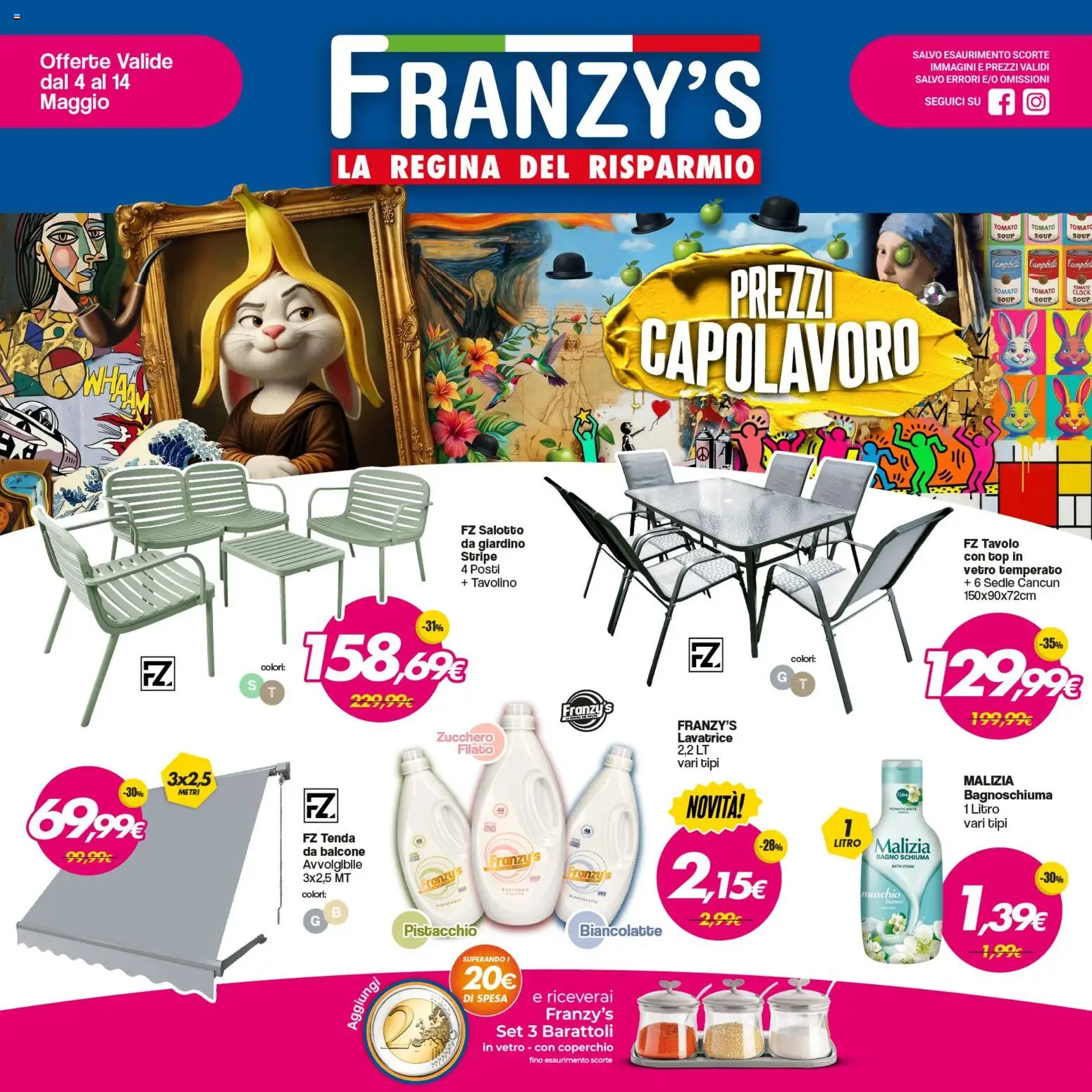 Volantino Franzy's del 04.05.2026 | Pagina: 1 | Prodotti: Tavolino, Tenda, Tavolo, Barattoli