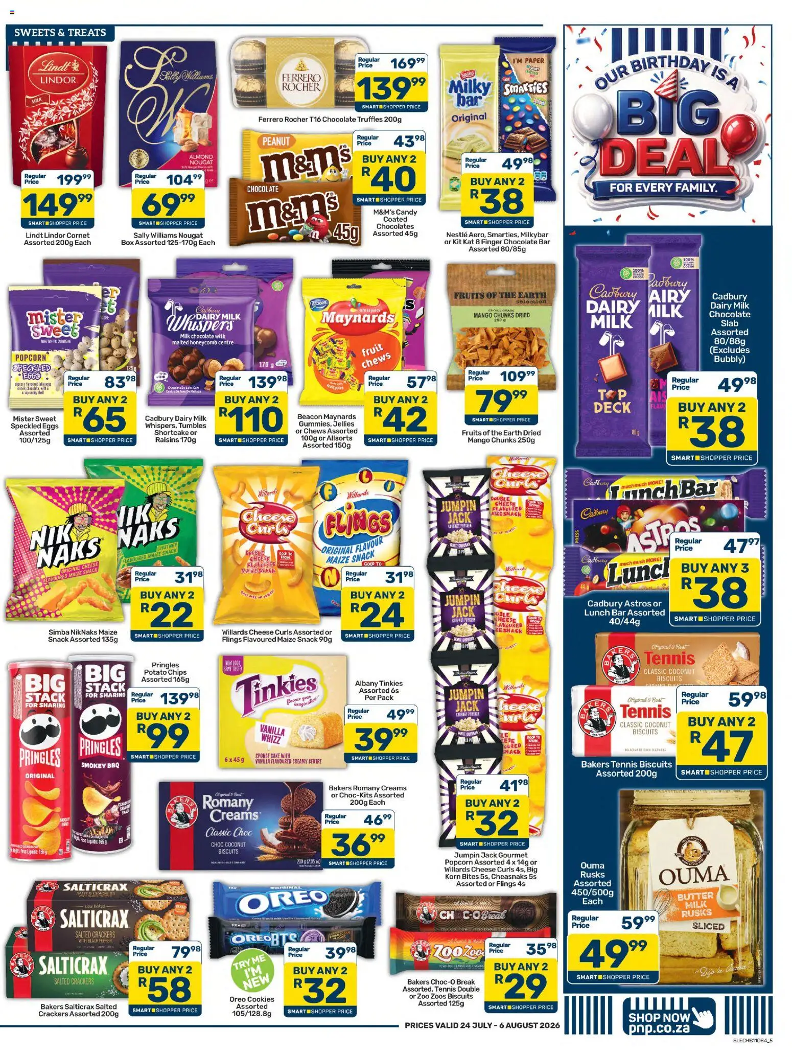 New Pick n Pay catalogue – valid from 24/07/2026 | Page: 5 | Products: Cake, Milk, Chocolate, Cookies