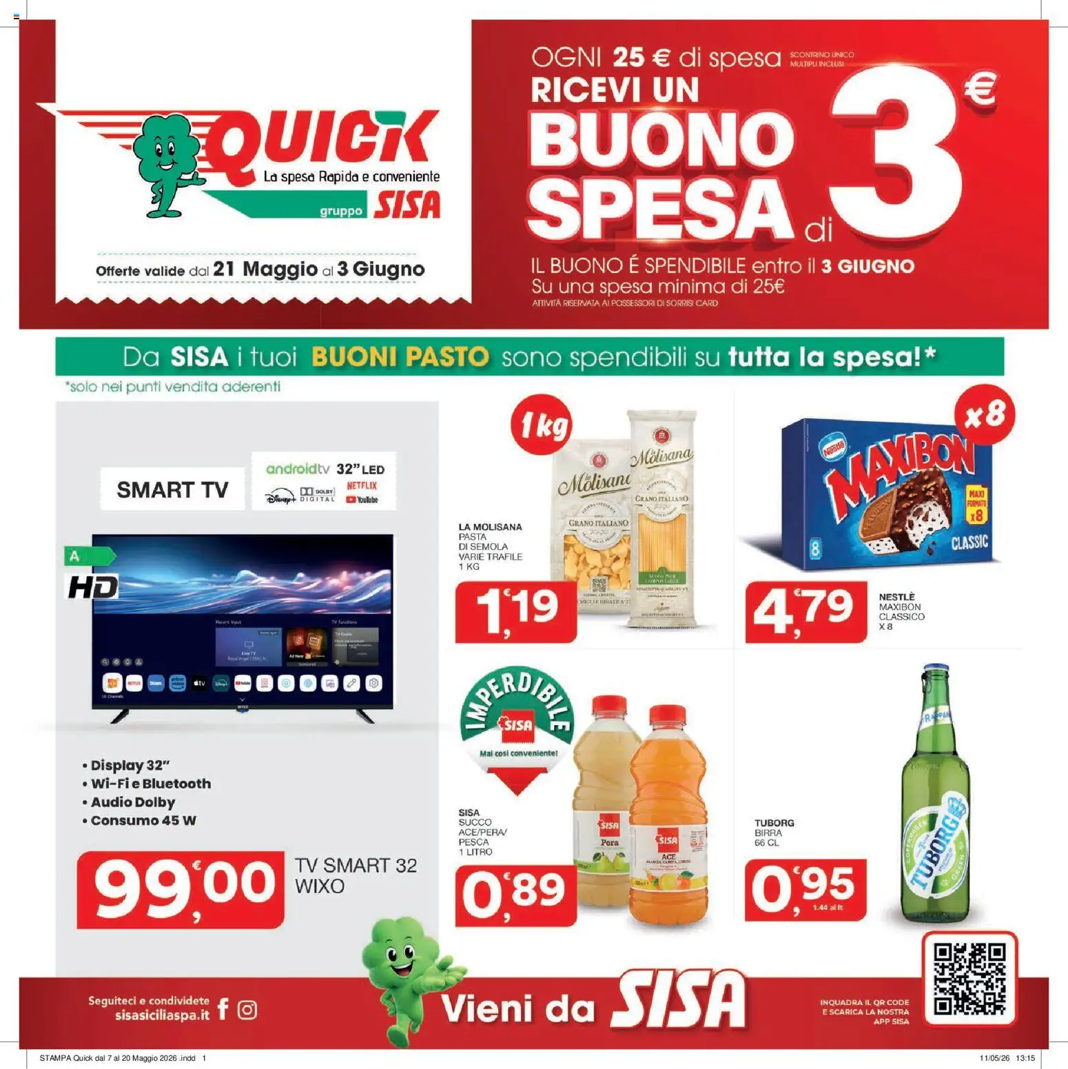Volantino SISA del 21.05.2026 | Pagina: 1 | Prodotti: smart TV, Pesca, TV, Stampa