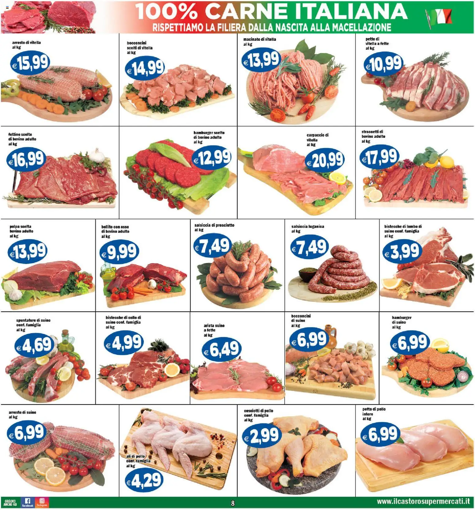Volantino Il Castoro del 20.05.2026 | Pagina: 8 | Prodotti: Bovino, Petto di Pollo, Pollo, Prosciutto