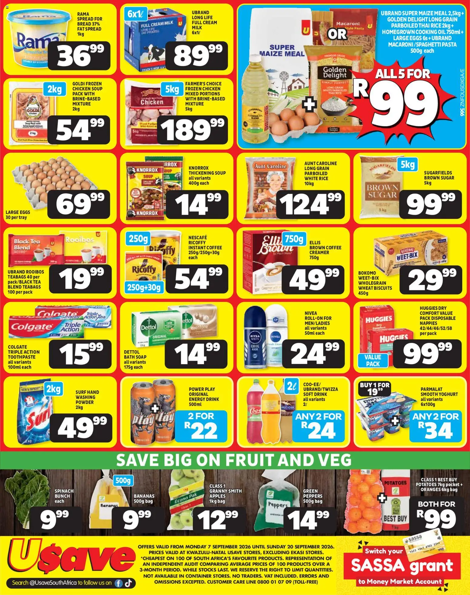 New Usave catalogue – valid from 07/09/2026 | Page: 2 | Products: Yoghurt, Milk, Biscuits, Energy drink