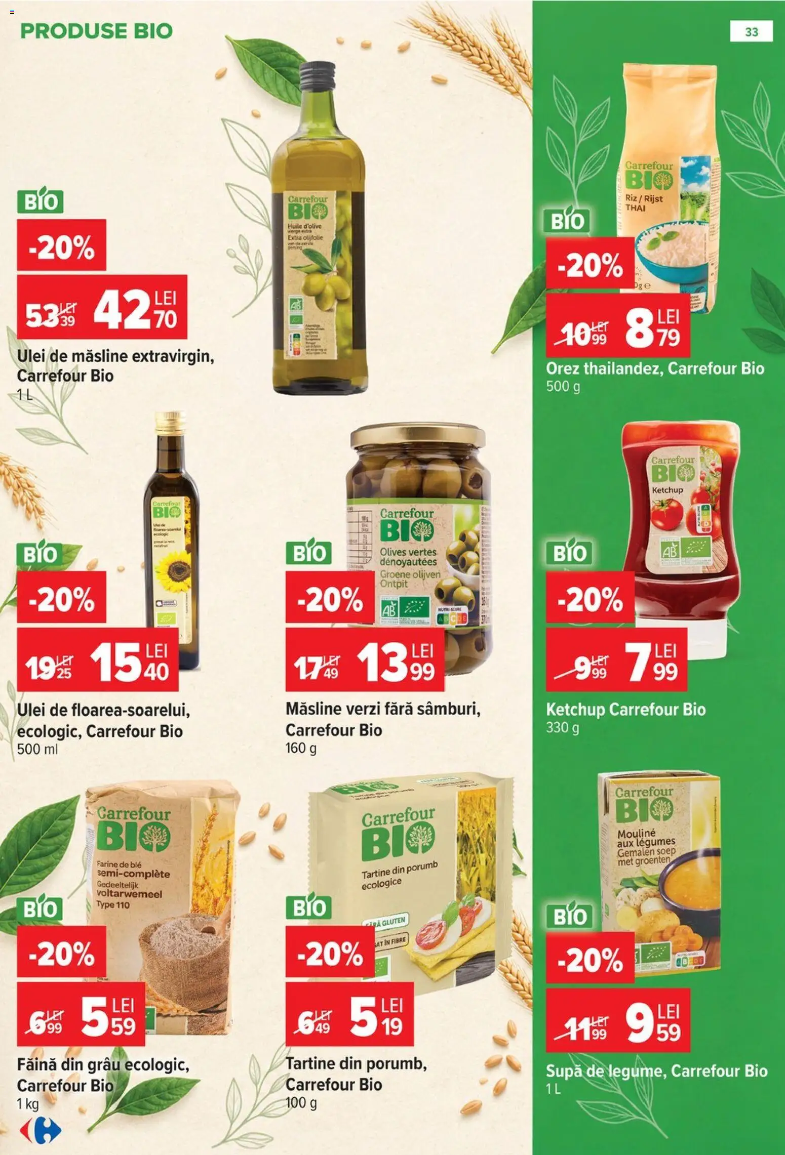 Noul catalog Carrefour – valabil de la 14.10.2026 | Pagină: 33 | Produse: Măsline, Ulei de masline, Orez, Ketchup