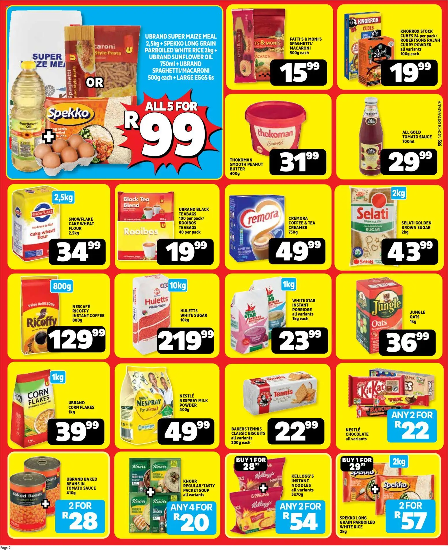 New Usave catalogue – valid from 20/07/2026 | Page: 2 | Products: Maize meal, Chocolate, Soup, Sugar