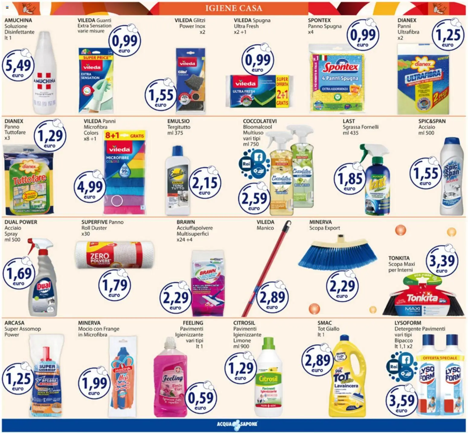 Volantino Acqua e Sapone del 18.05.2026 | Pagina: 11 | Prodotti: Spugna, Detergente, Scopa, Fornelli