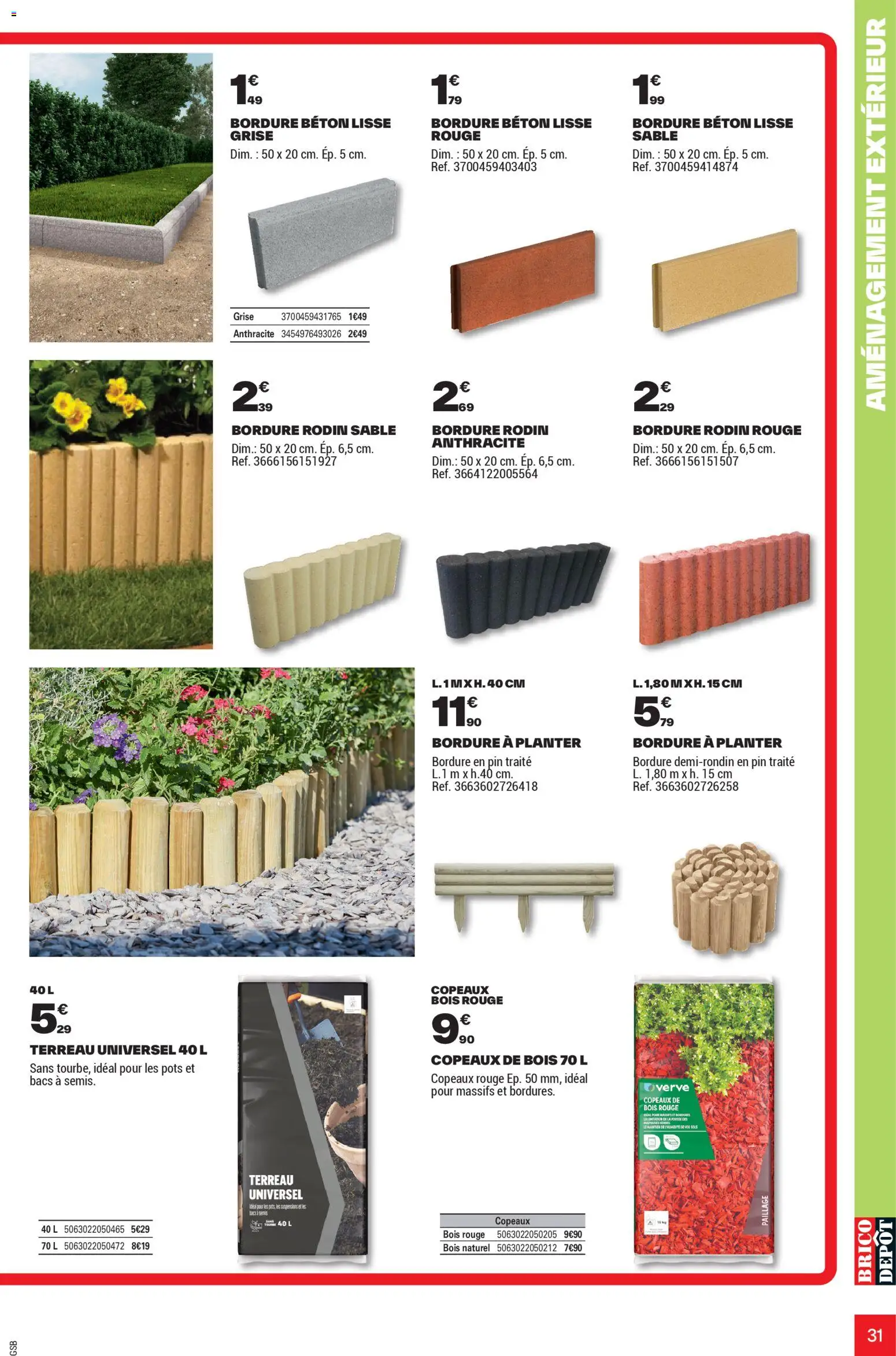 {H1} | Page: 31 | Produits: Terreau Universel, Terreau, Copeaux de bois rouge, Copeaux de bois