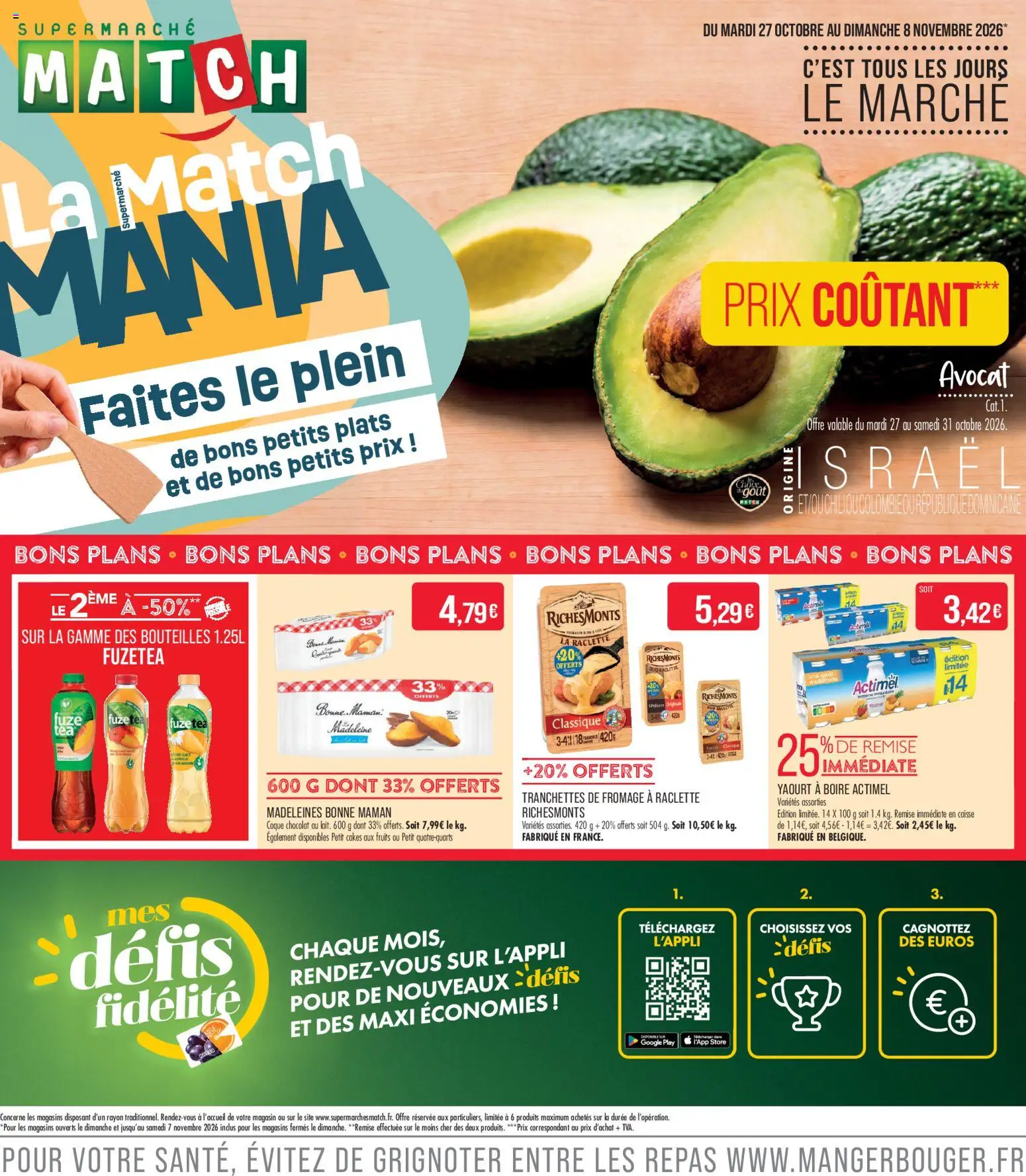 {H1} | Page: 1 | Produits: Avocat, Actimel, Raclette, Chocolat