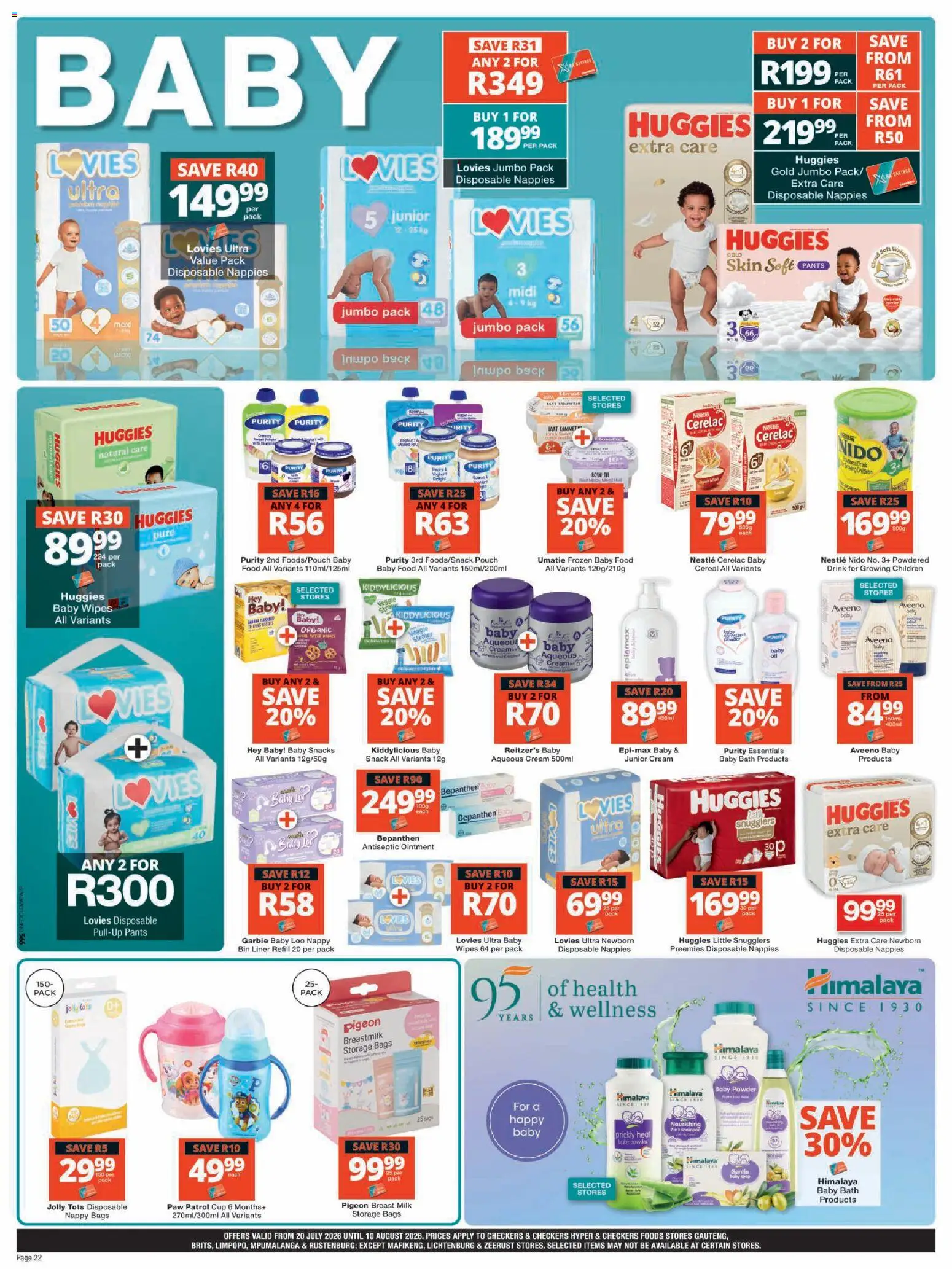 New Checkers catalogue – valid from 20/07/2026 | Page: 22 | Products: Pants, Bath, Cream, Nappies