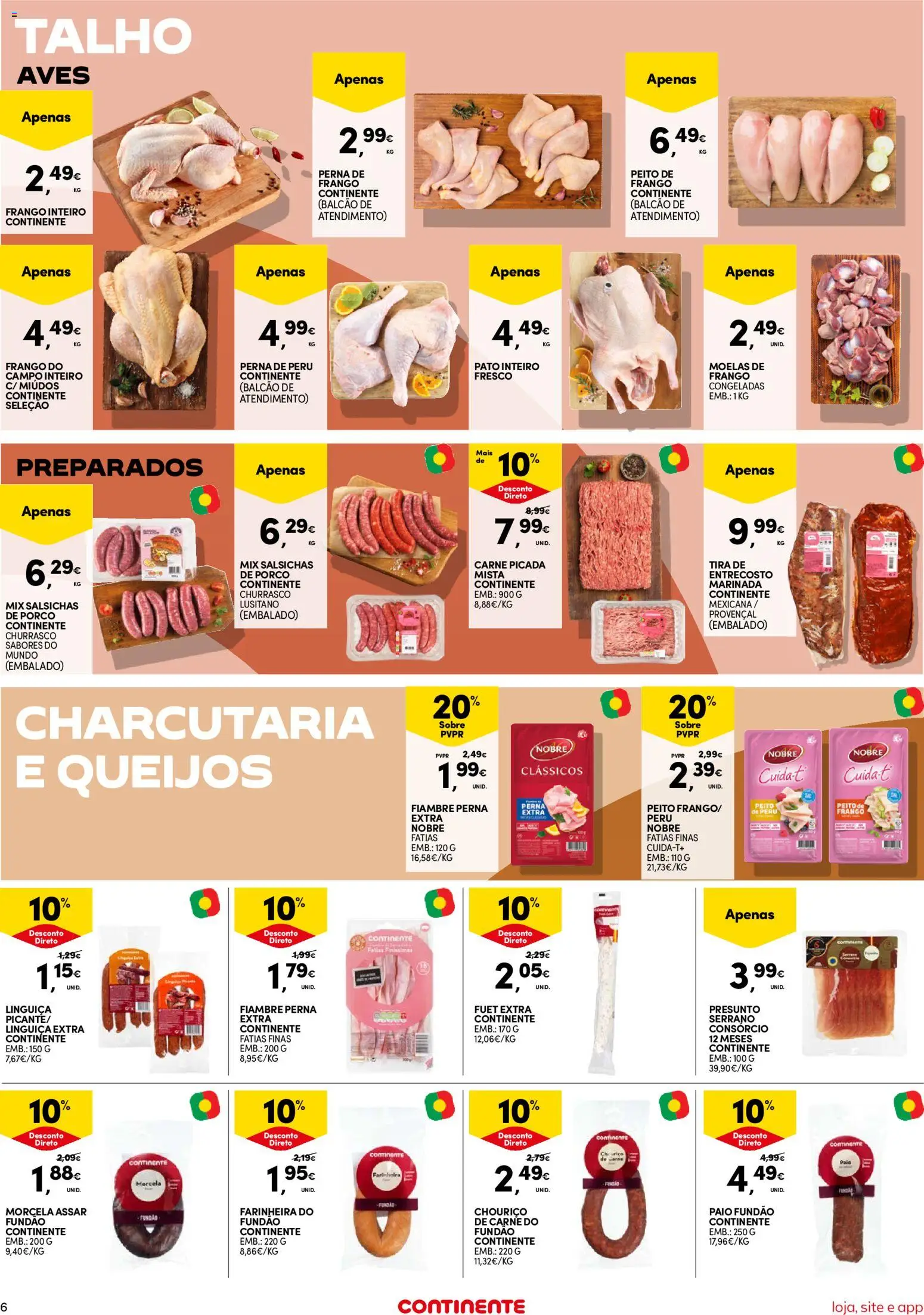 Continente Semanal Continente Bom Dia │ válido de 19.05.2026 | Página: 6 | Produtos: Peito de frango, Carne picada, Linguiça, Carne
