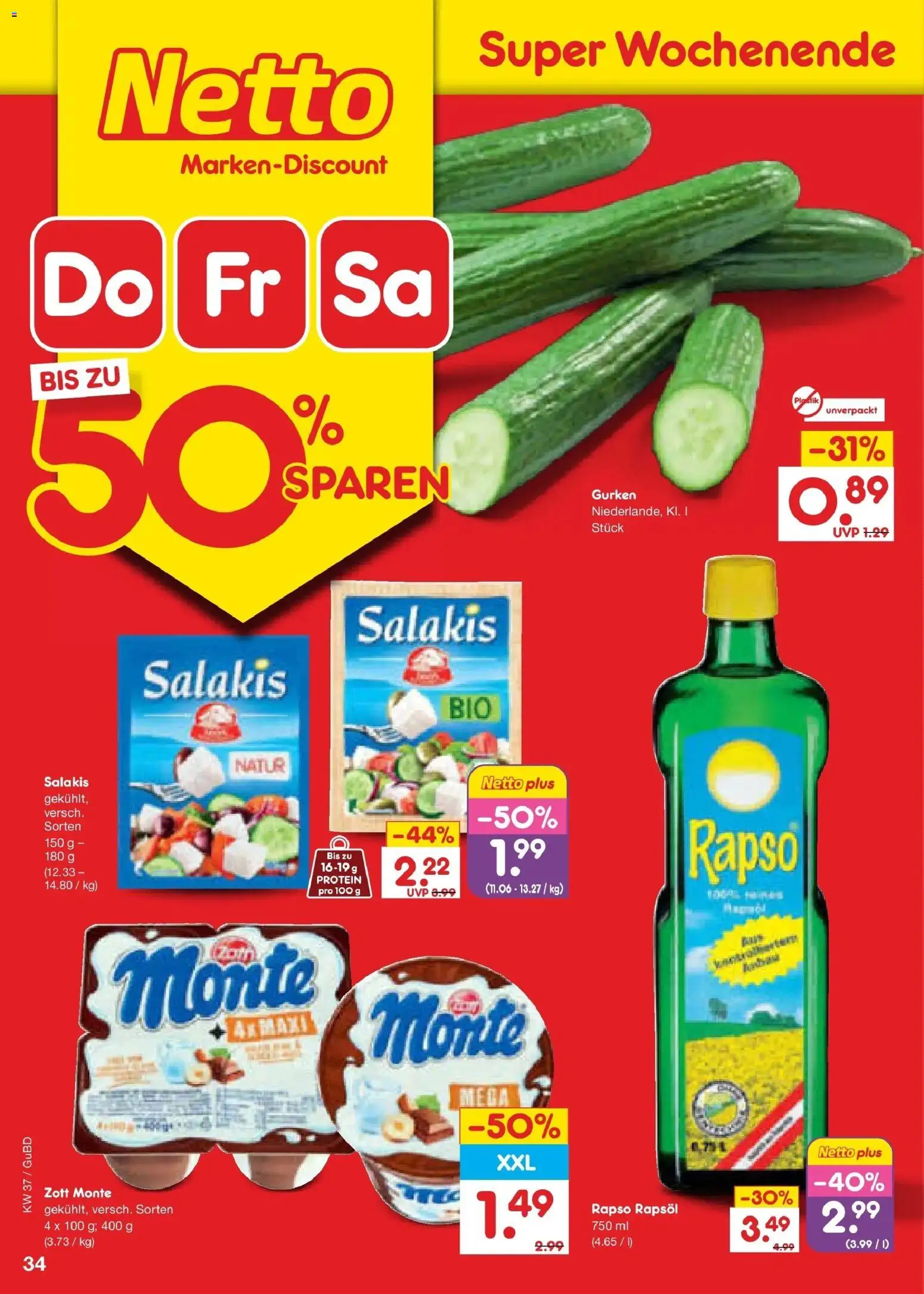 Netto Marken-Discount Prospekt Augustusburg – gültig ab 07.09.2026 | Seite: 50 | Produkte: Rapsöl, Salakis, Gurken, Rapso rapsol