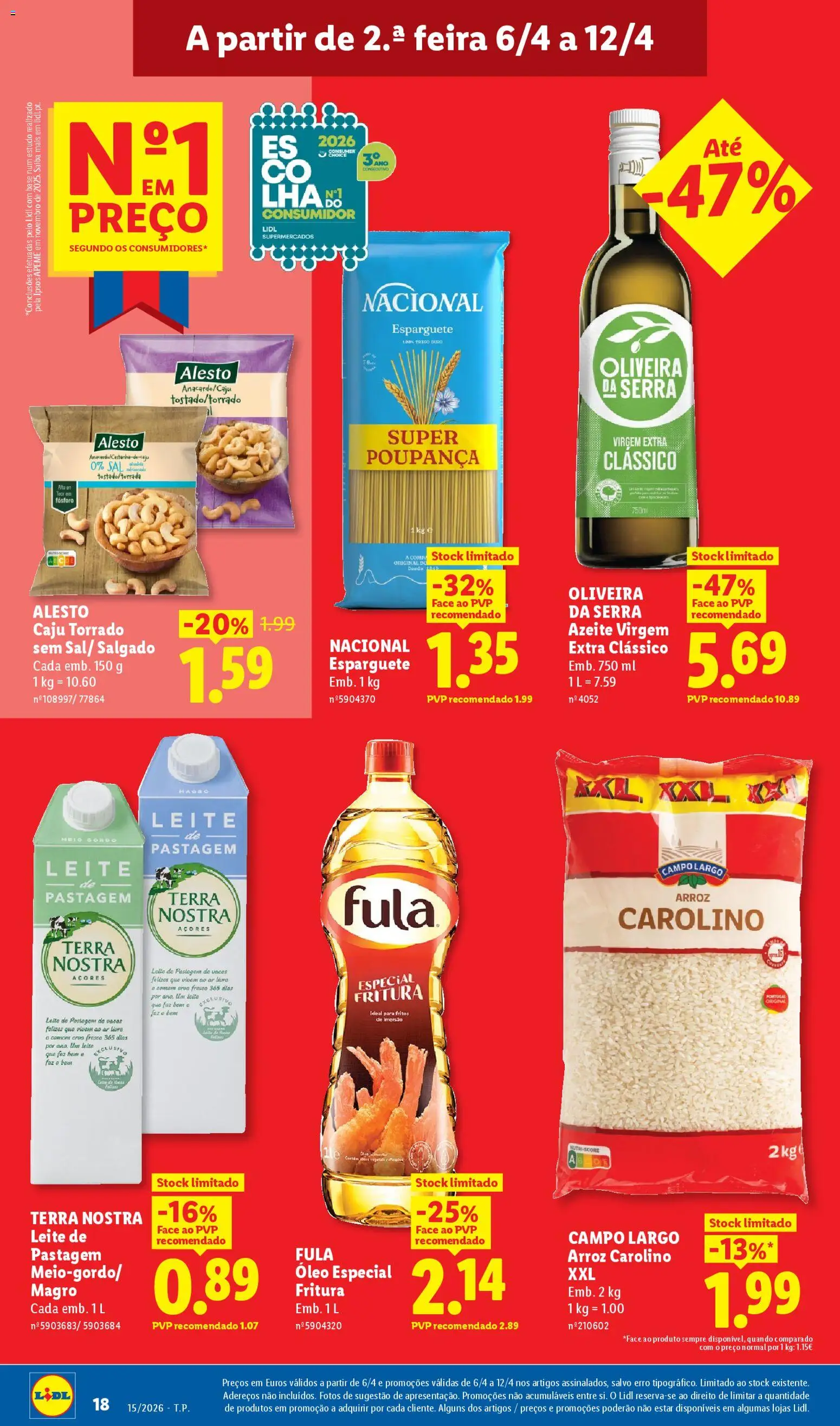 Lidl folheto │ válido de 06.04.2026 | Página: 18 | Produtos: Esparguete, Sal, Leite, Óleo