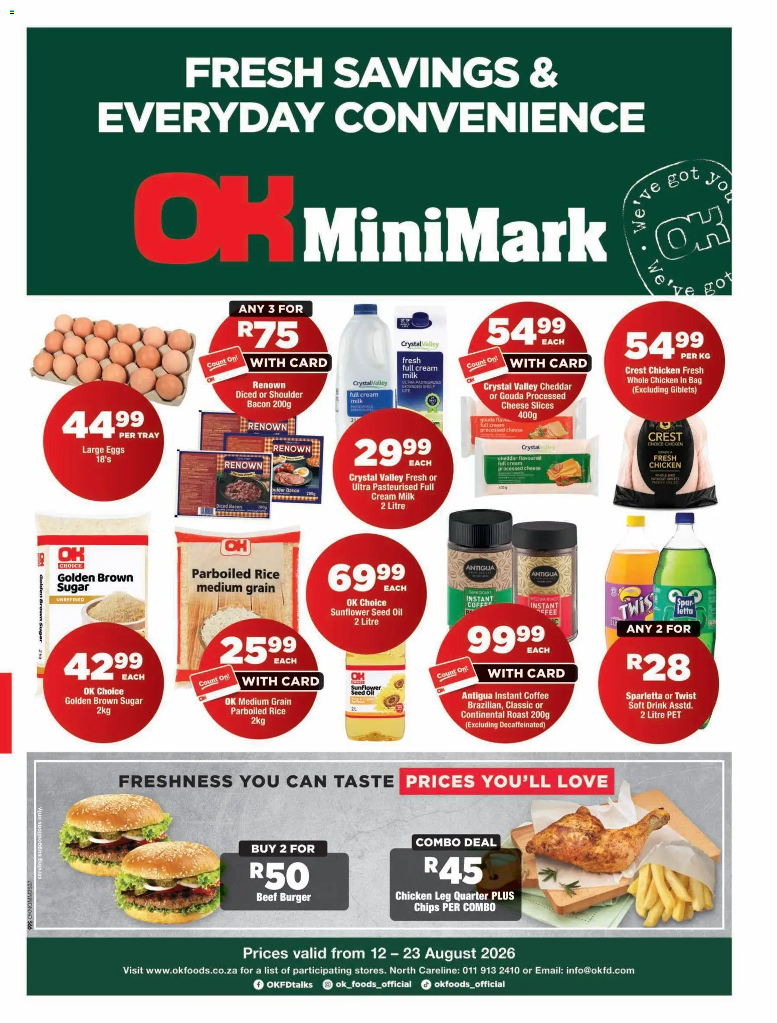 New OK Foods catalogue – valid from 12/08/2026 | Page: 1 | Products: Milk, Oil, Rice, Chips