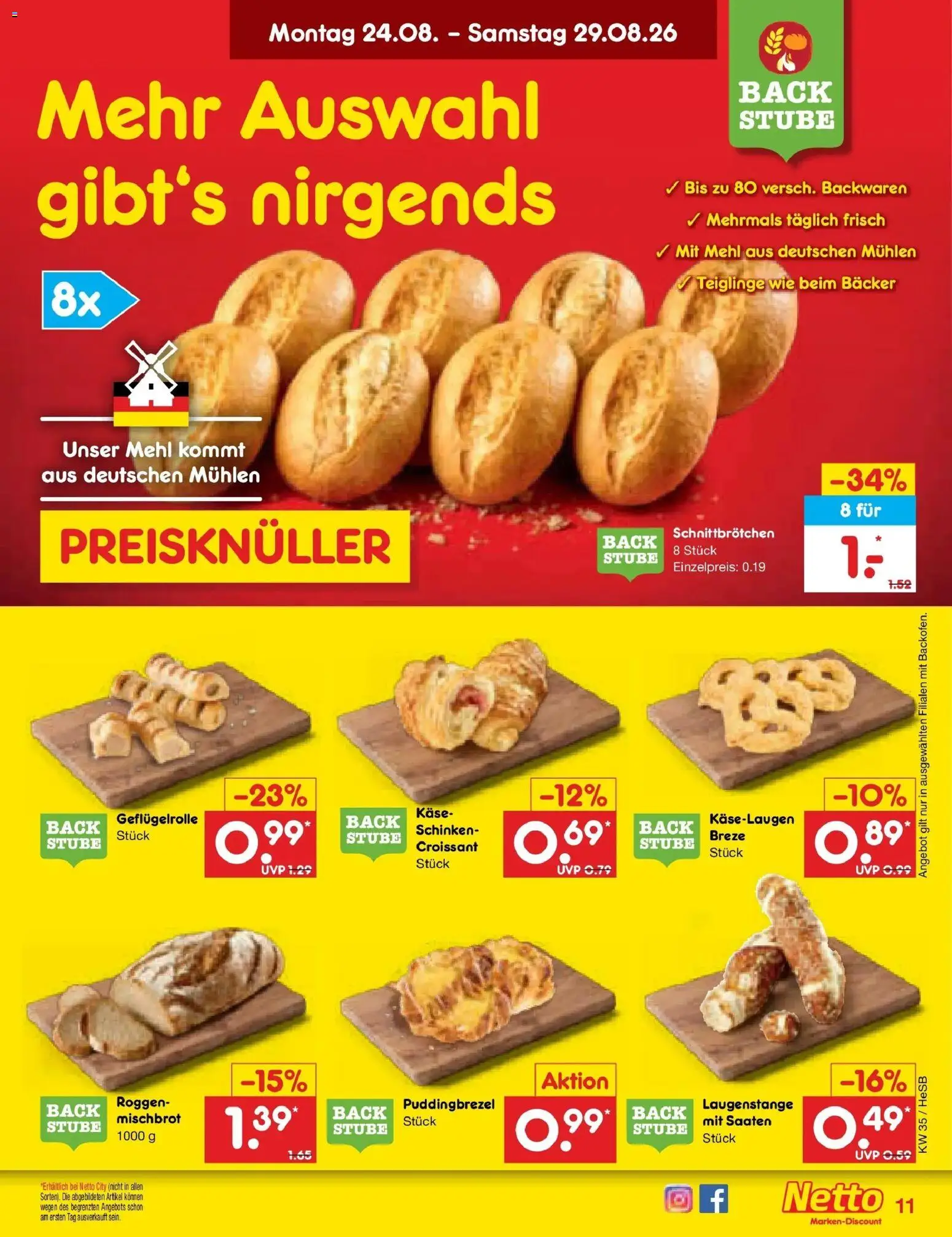Netto Marken-Discount Prospekt Hamburg (ab 24.08.2026) » Angebote | Seite: 15 | Produkte: Mehl, Croissant, Schinken