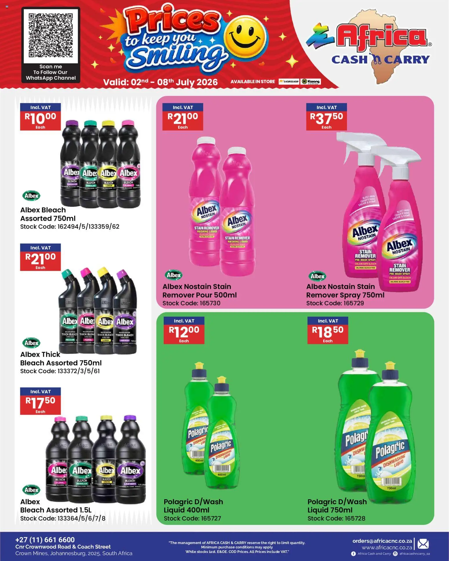 New Africa Cash & Carry catalogue – valid from 02/07/2026 | Page: 61 | Products: Bleach, Stock, Stain remover, Lemon