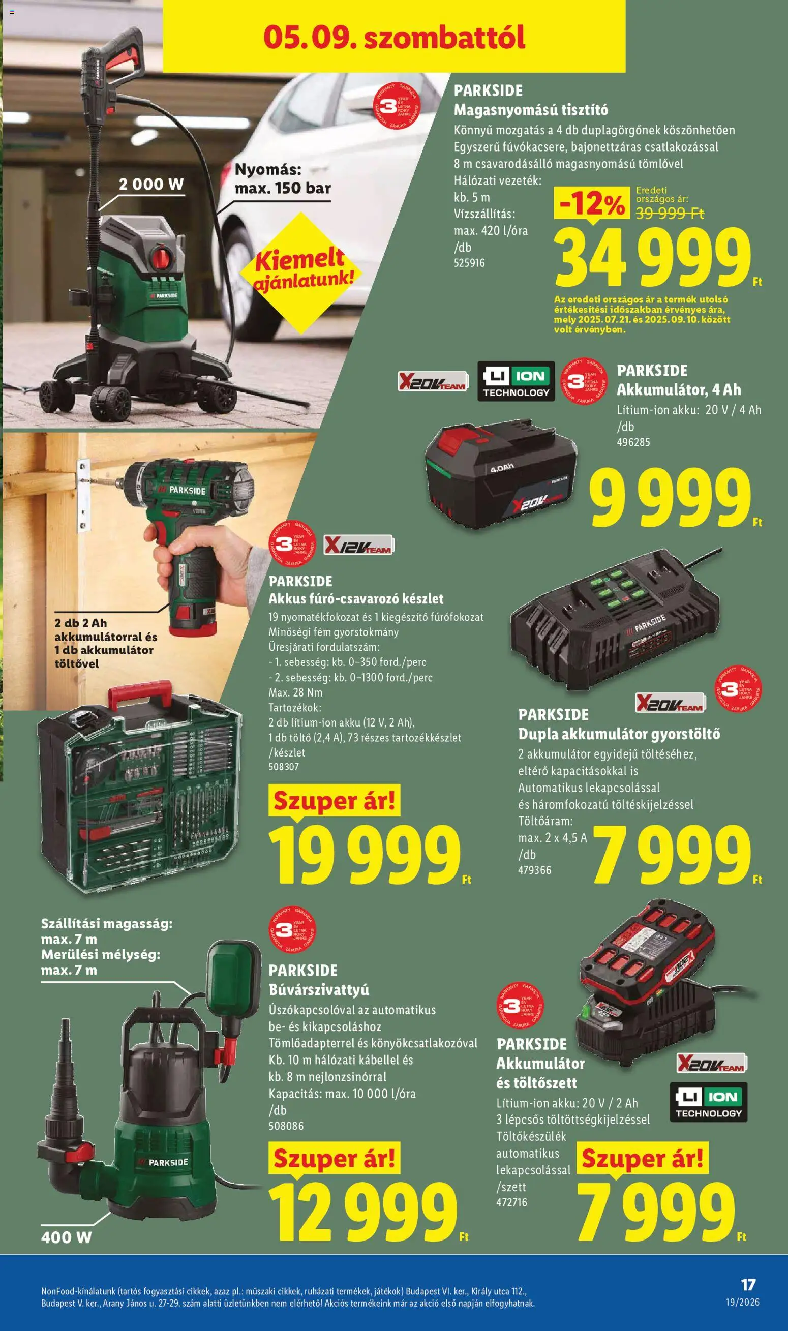 Lidl akciós ujság - amely érvényes a következő dátumtól: 07.05.2026 | Oldal: 17 | Termékek: Parkside, Gyorstöltő, Játékok, Búvárszivattyú