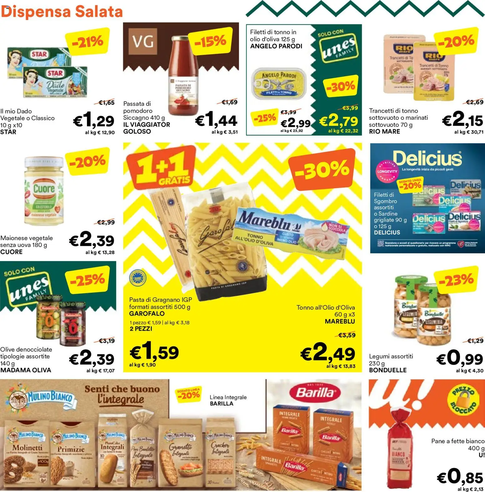 Volantino Unes del 19/10/2026 | Pagina: 6 | Prodotti: Olive, Pasta, Barilla, Tonno