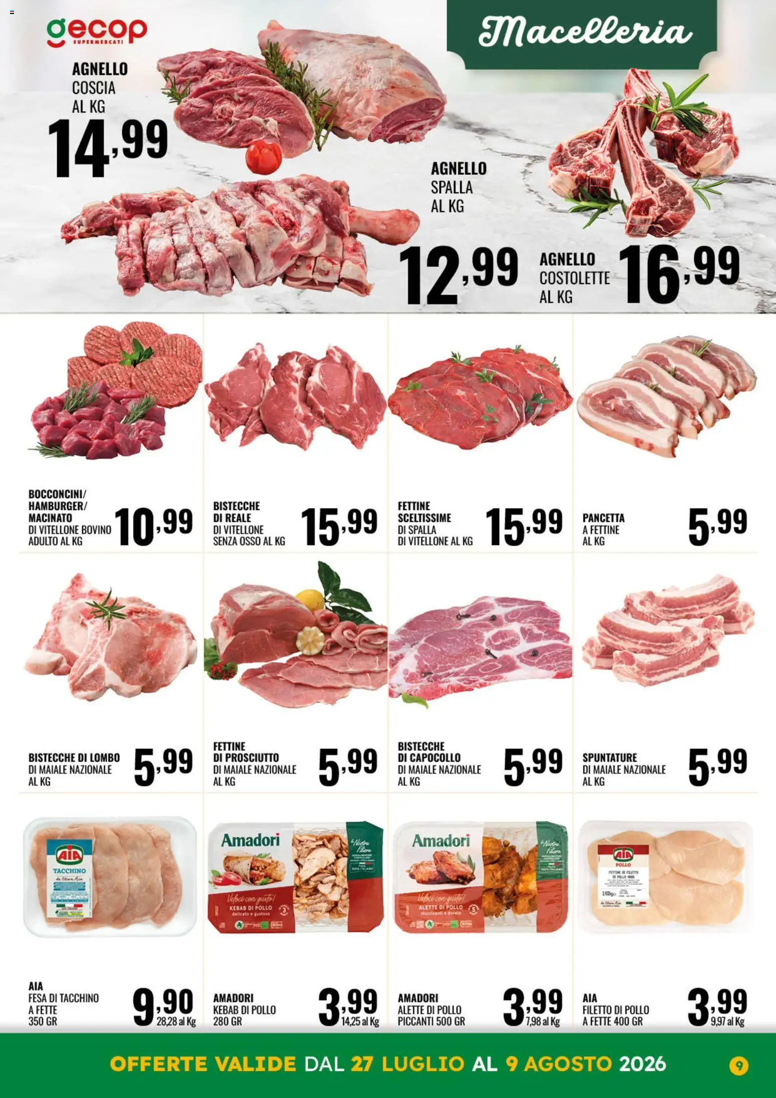 Volantino GECOP del 27/07/2026 | Pagina: 9 | Prodotti: Bovino, Pollo, Prosciutto, Agnello