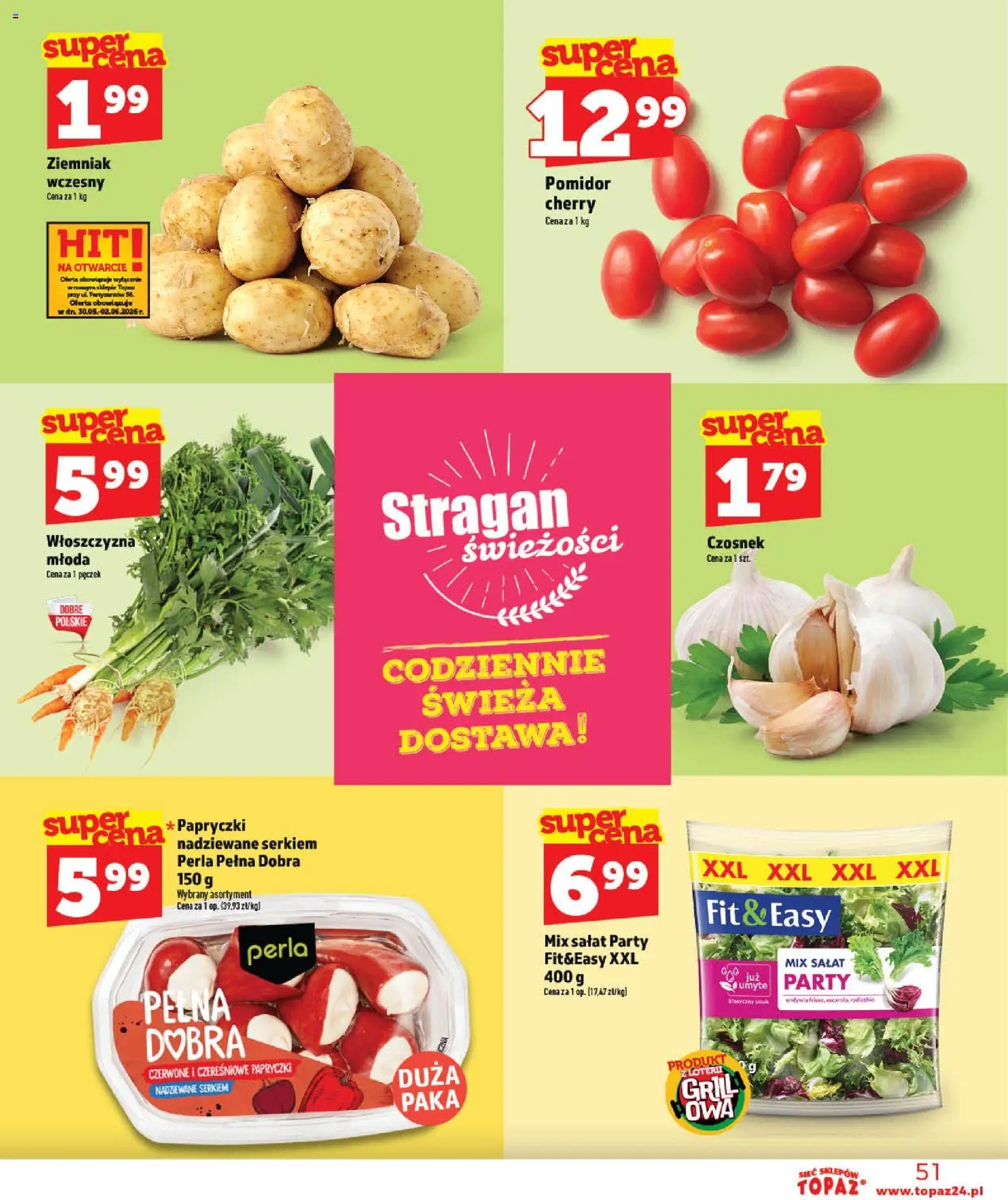 Topaz gazetka - Otwarcie Stoczek Łukowski od 30.05.2026 | Strona: 51 | Produkty: Czosnek, Mix sałat
