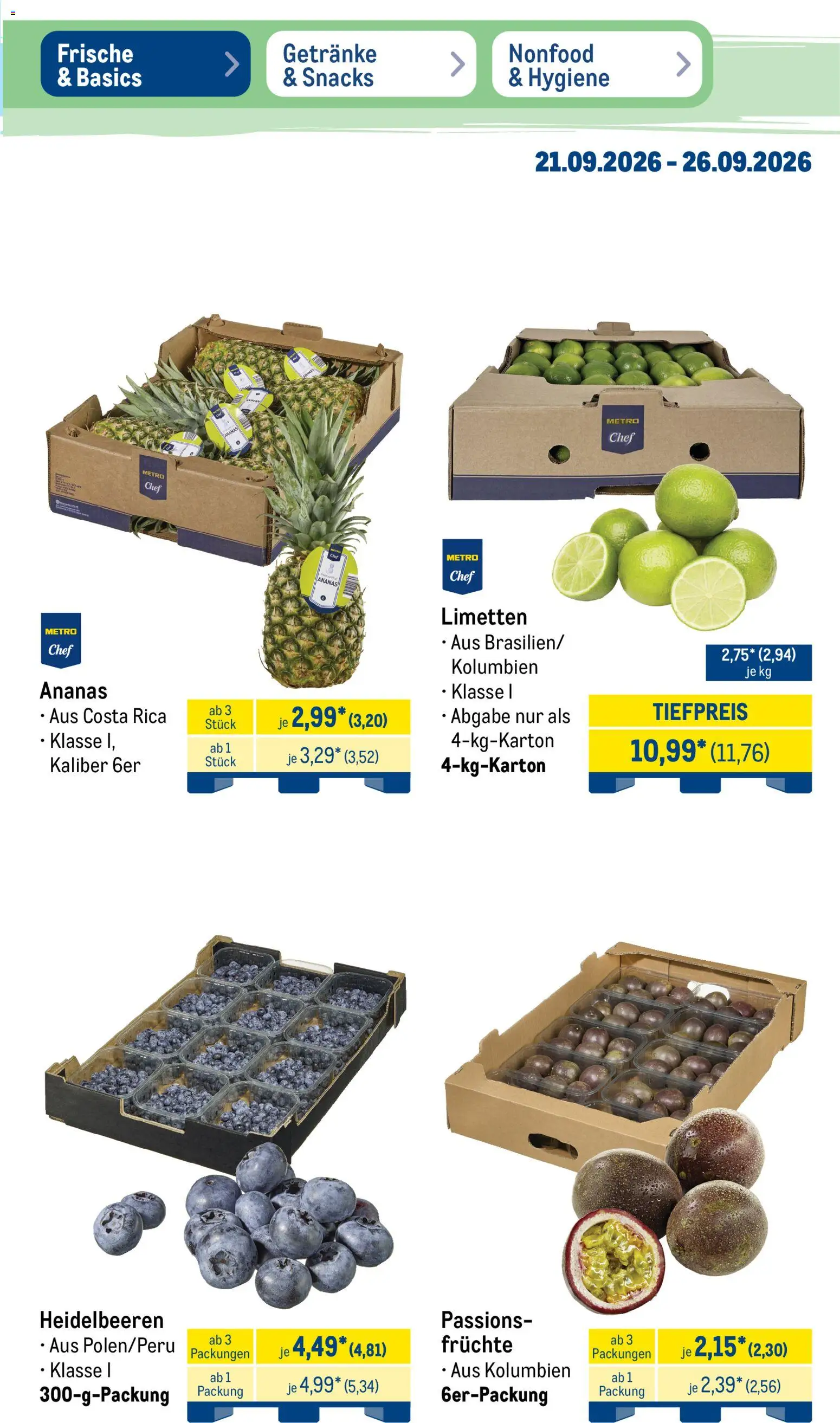 Metro NonFood-Angebote – gültig ab 21.09.2026 | Seite: 37 | Produkte: Limetten, Ananas, Heidelbeeren