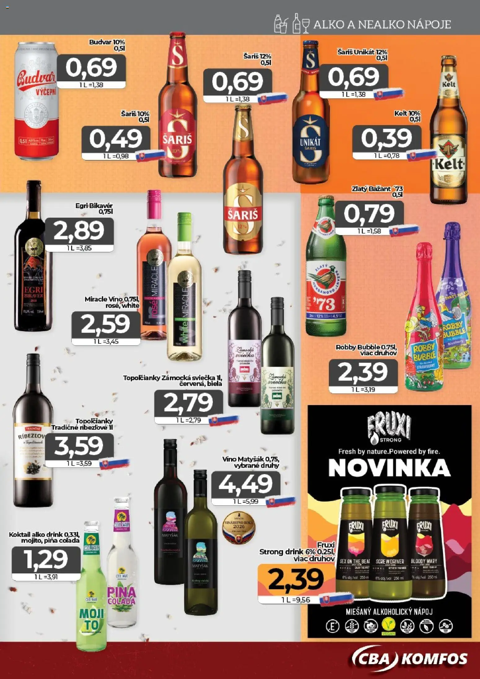 Nové CBA Komfos akcie – leták je platný od 17.07.2026 | Strana: 13 | Produkty: Víno, Kelt, Budvar, Zlatý Bažant