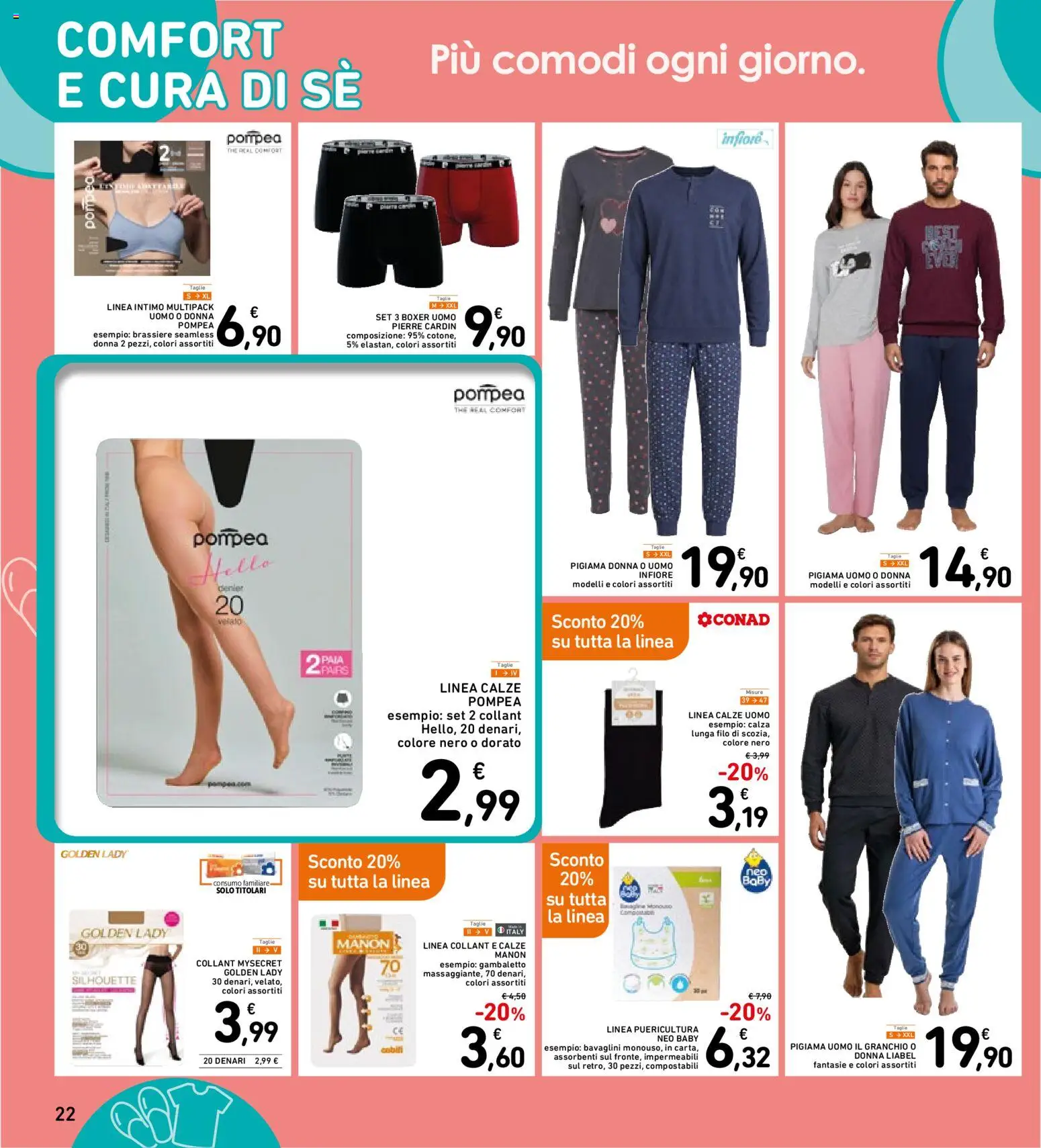 Volantino Spazio Conad del 06/10/2026 | Pagina: 22 | Prodotti: Intimo, Boxer, The, Assorbenti