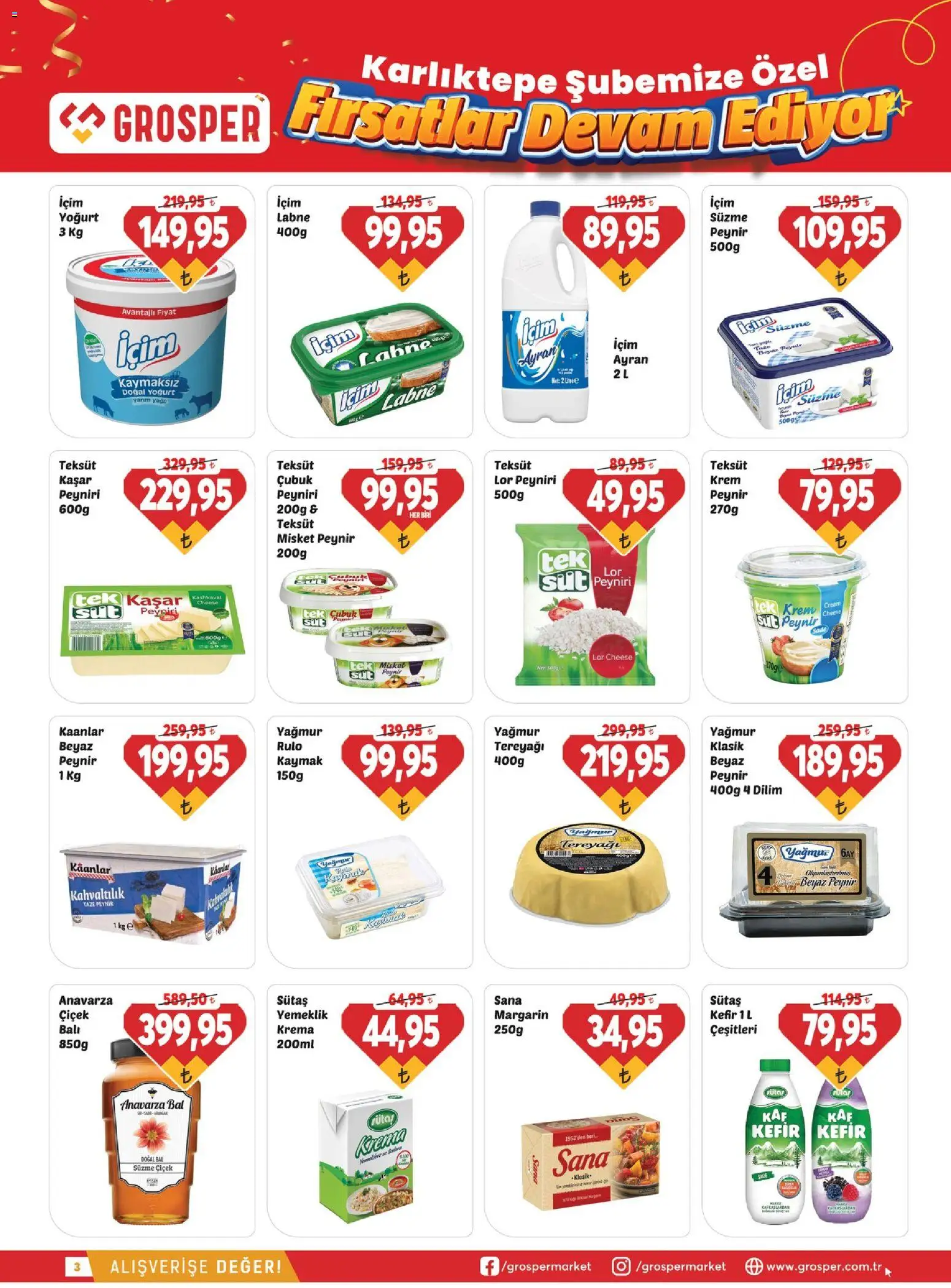 Grosper Katalog - 12 Ağustos 2026 tarihinden itibaren geçerlidir | Sayfa: 3 | Ürünler: Kefir, Krem, Tereyağı, Krema
