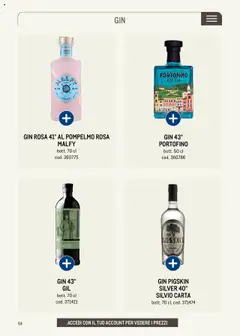 Anteprima del volantino GIN ROSA 41° AL POMPELMO ROSA MALFY, Gin Rosa 41° al Pompelmo Rosa, bott. 70 cl, cod. 360775 valido a partire dal 30.05.2025 | Pagina: 54 | Prodotti: Gin, Pompelmo, The
