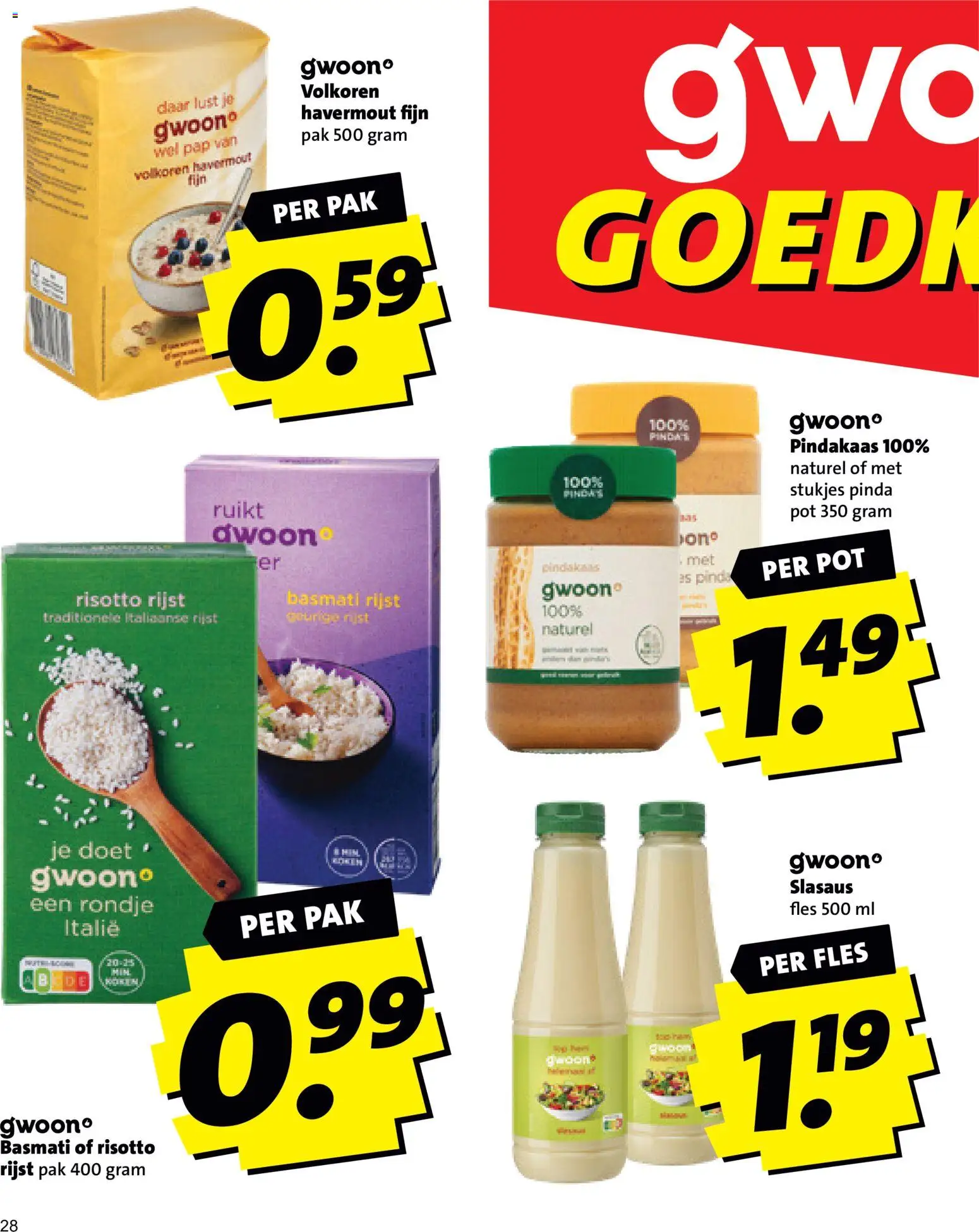 {H1} | Pagina: 28 | Producten: Rijst, Pot, Pindakaas, Basmati rijst