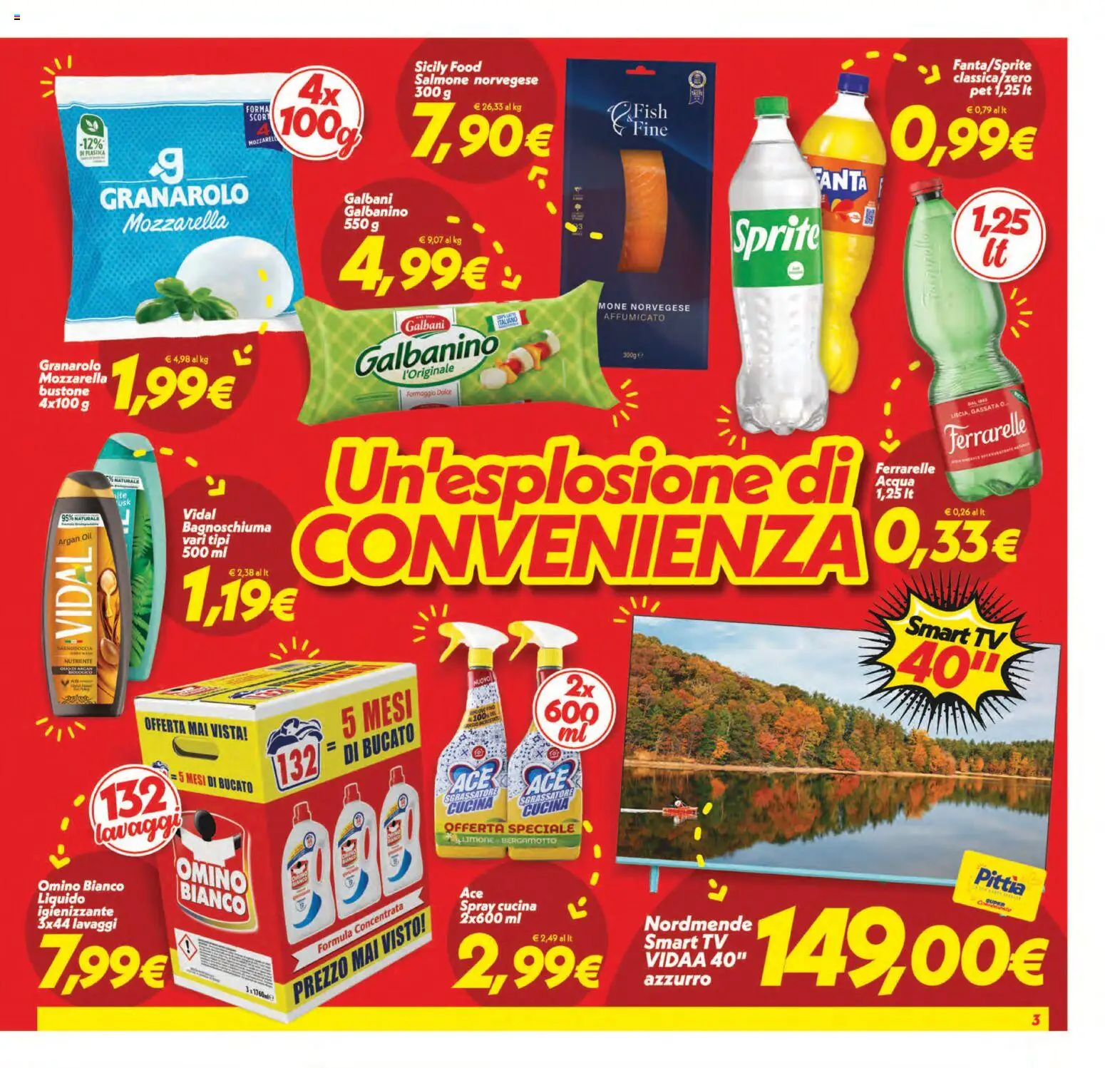 Volantino SuperConveniente del 31/07/2026 | Pagina: 3 | Prodotti: Bagnoschiuma, Salmone, Acqua, TV