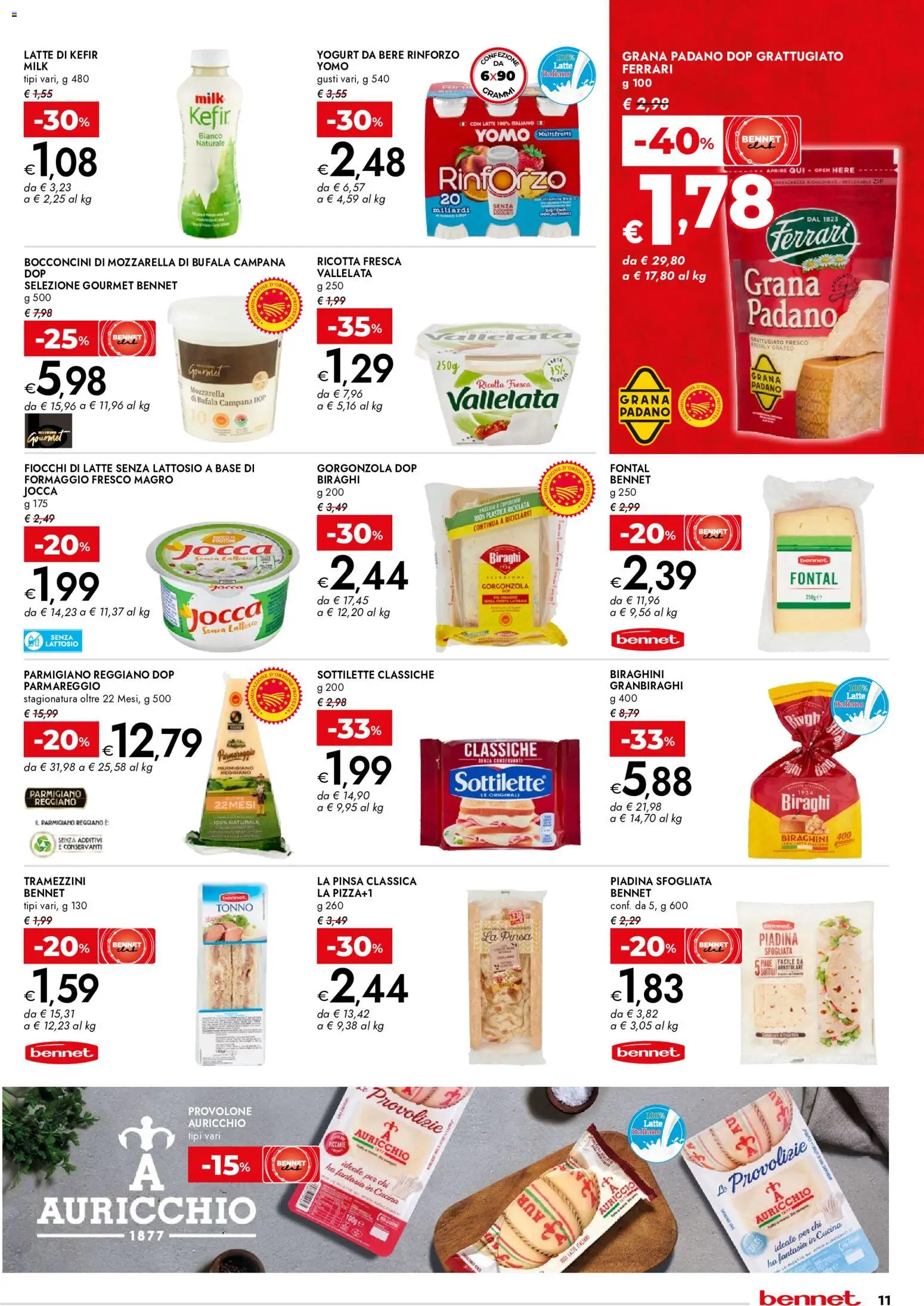 Volantino bennet del 07.05.2026 | Pagina: 11 | Prodotti: Mozzarella, Grana Padano, Latte senza lattosio, Parmigiano