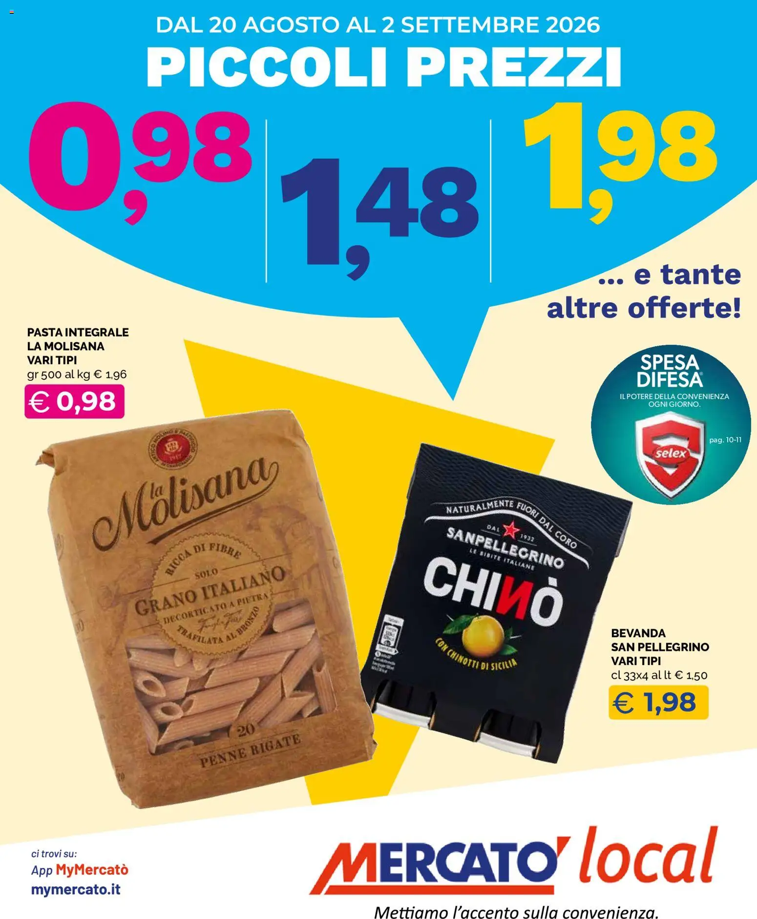 Volantino Mercatò del 20/08/2026 | Pagina: 1 | Prodotti: La Molisana, Pasta, Bibite, Penne