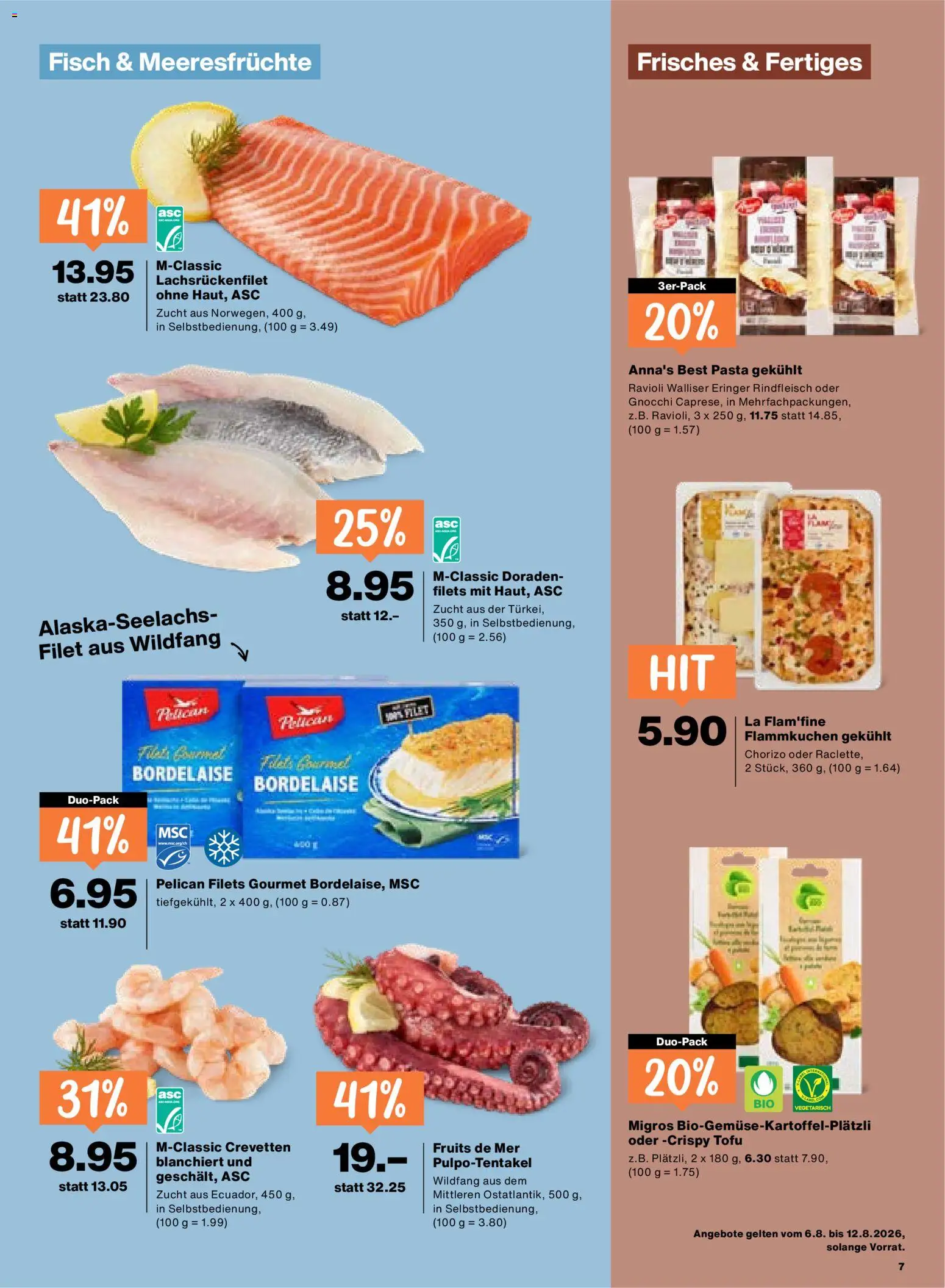 Migros aktionen – gültig ab 06.08.2026 | Seite: 7 | Produkte: Fisch, Pasta, Meeresfrüchte, Raclette