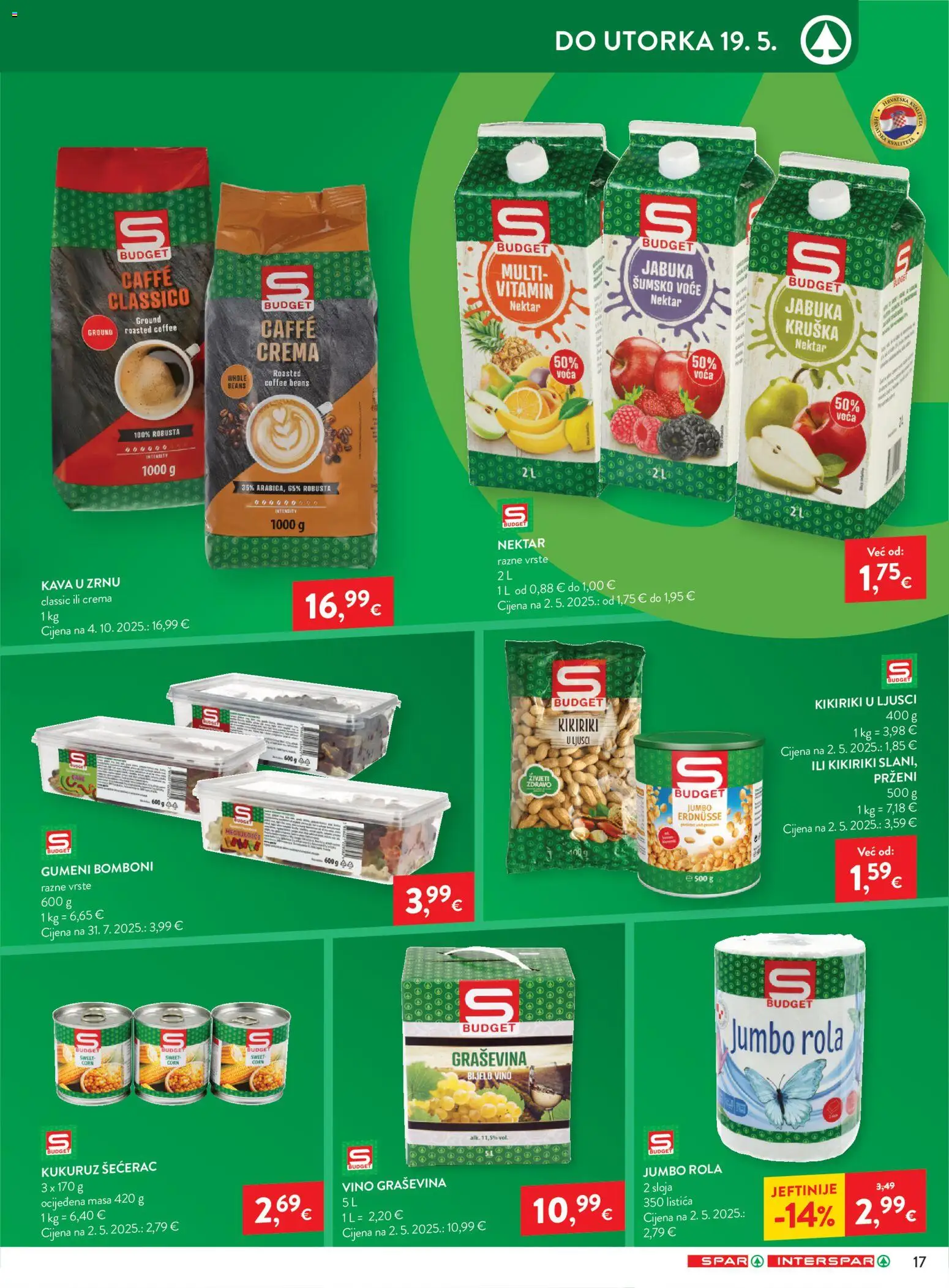 Spar katalog | vrijedi od 13.05.2026 | Stranica: 19 | Proizvodi: Kava u zrnu, Bomboni, Kikiriki, Voće