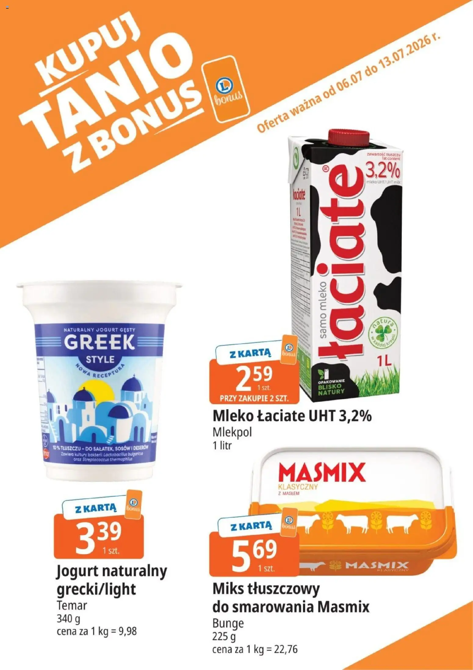 E.Leclerc gazetka - Kupuj Tanio Z Bonus od 06.07.2026 | Strona: 9 | Produkty: Karta, Jogurt naturalny, Mleko, Jogurt