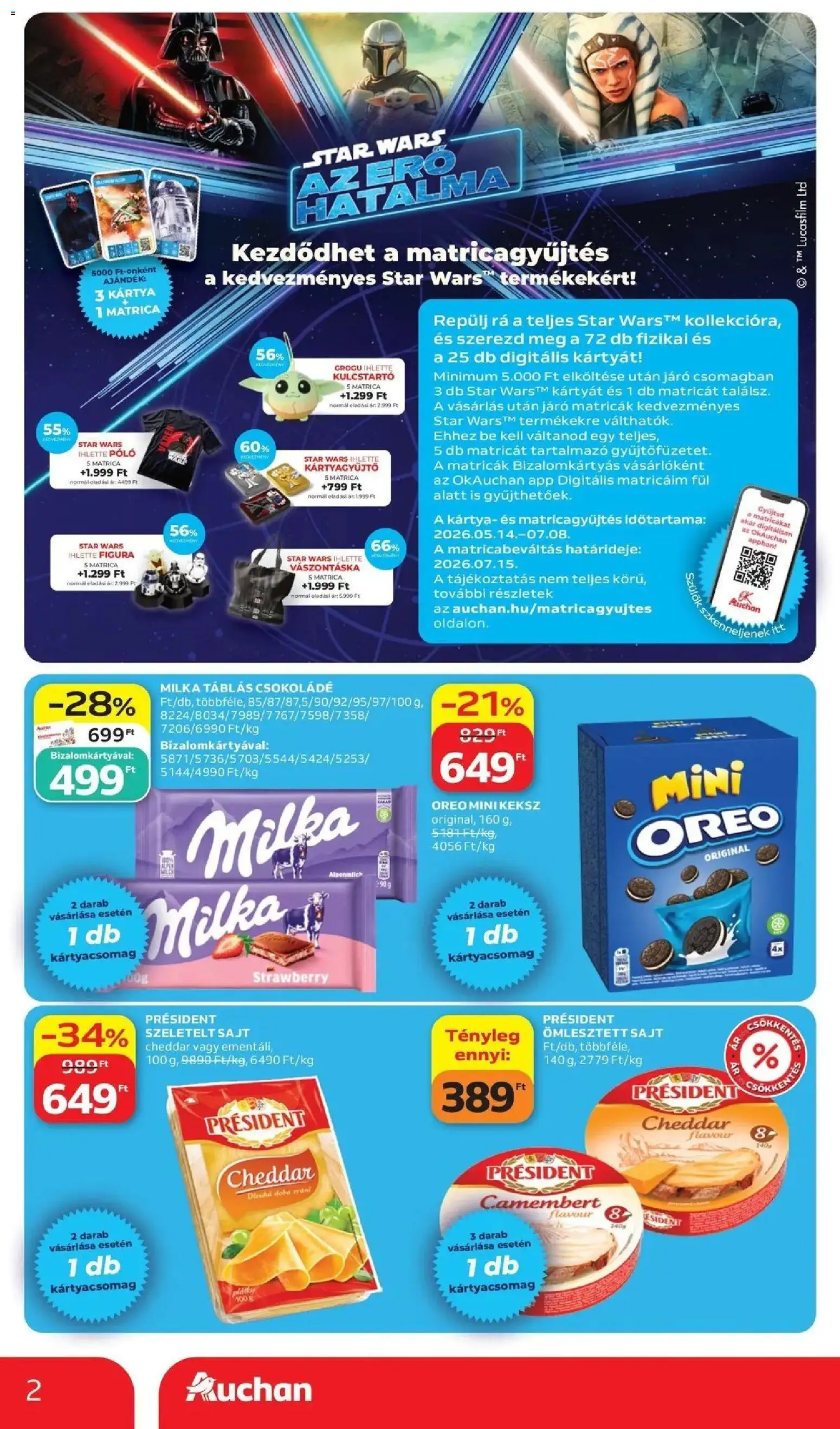Auchan akciós ujság - amely érvényes a következő dátumtól: 2026.07.02. | Oldal: 2 | Termékek: Cheddar, Szeletelt sajt, Camembert, Keksz
