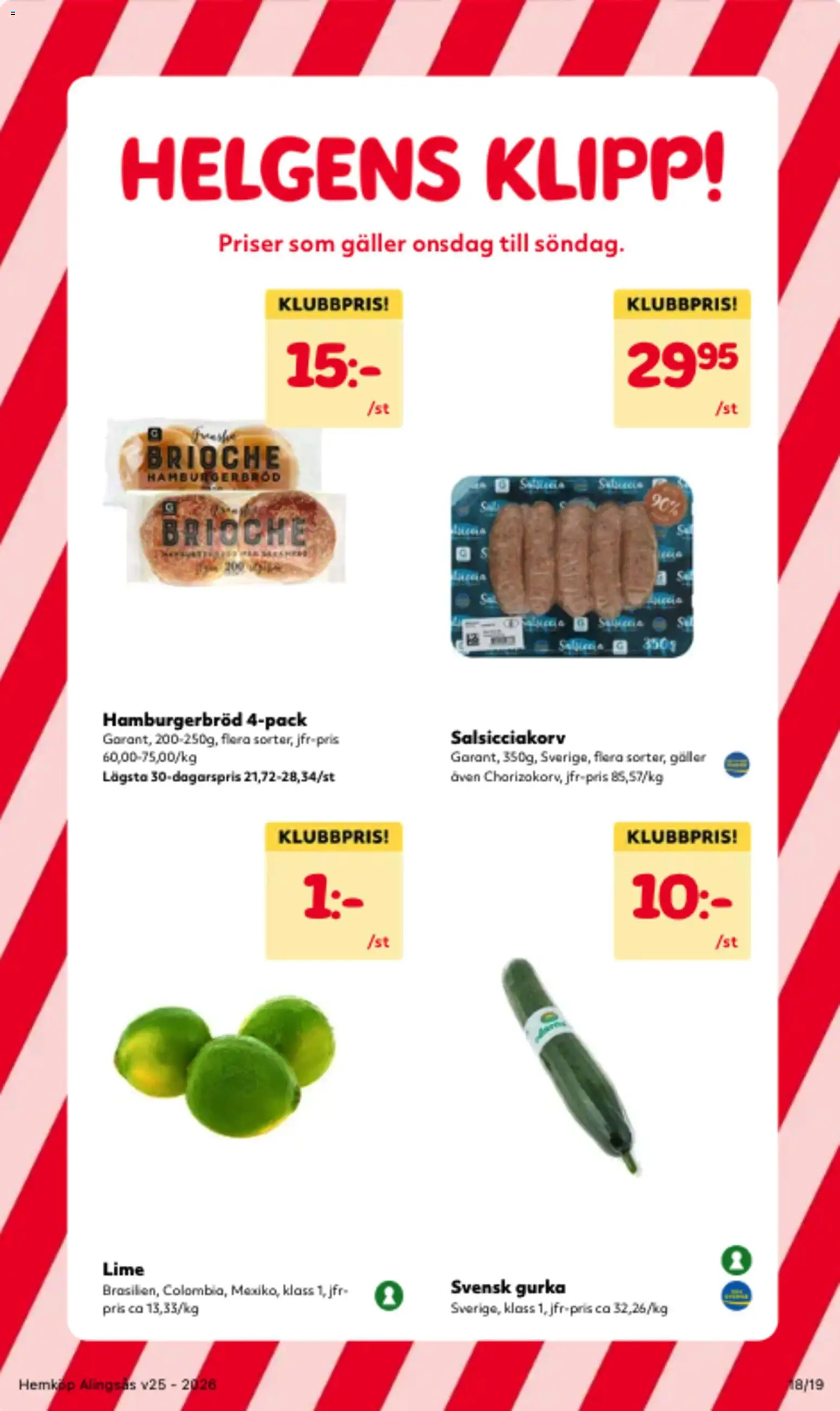 Hemköp reklamblad aktuell från 15.06.2026 | Sida: 18 | Produkter: Galler, Hamburgerbröd, Lime, Gurka